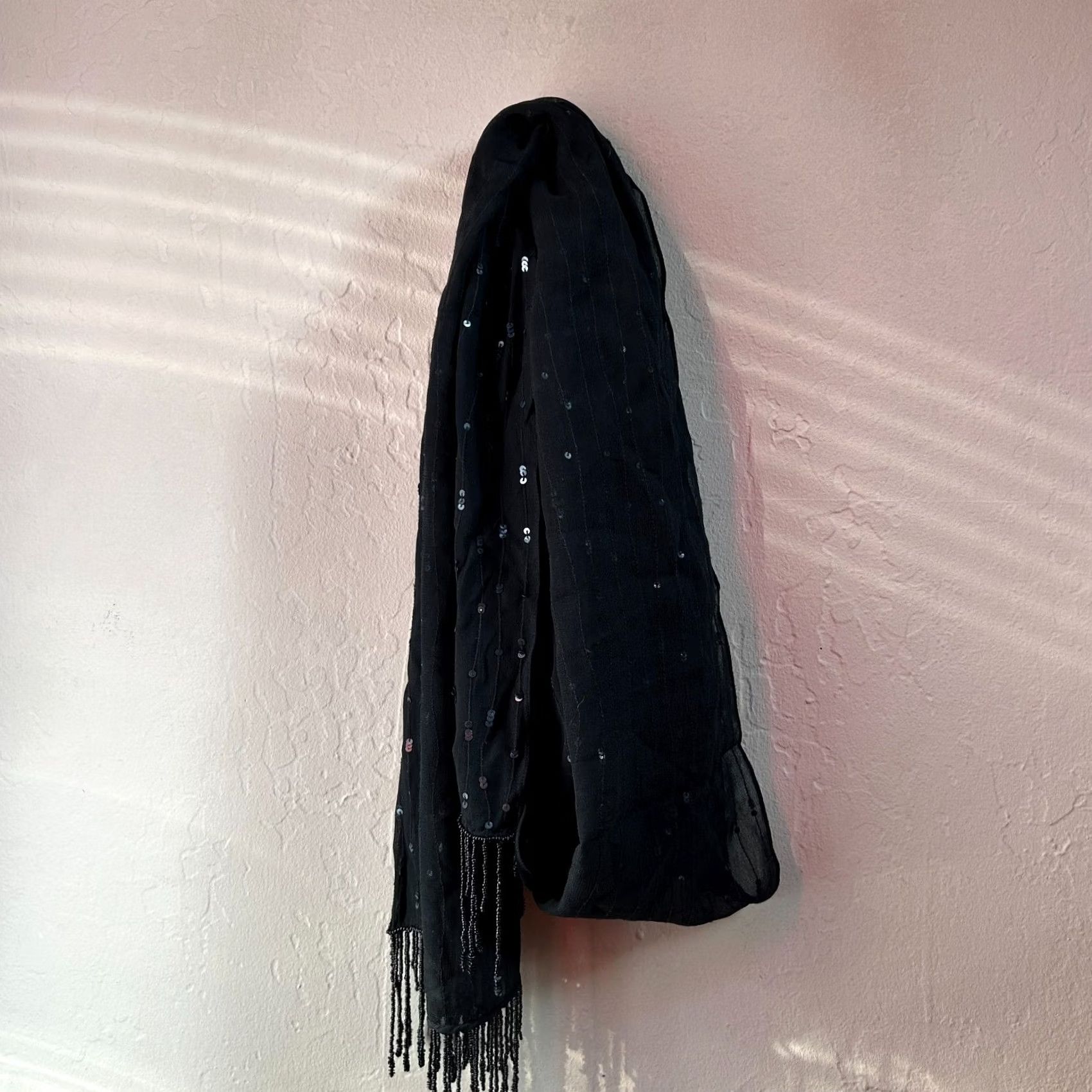 Kenneth Cole Kenneth Cole Women's Black Sequin Beaded Trim Scarf Sheer Rayon 74 x 19 | Scarf | Women | Black | 74 x 19 | Sequin Beaded Details | Elegant Vintage? Size ONE SIZE - 2 Thumbnail