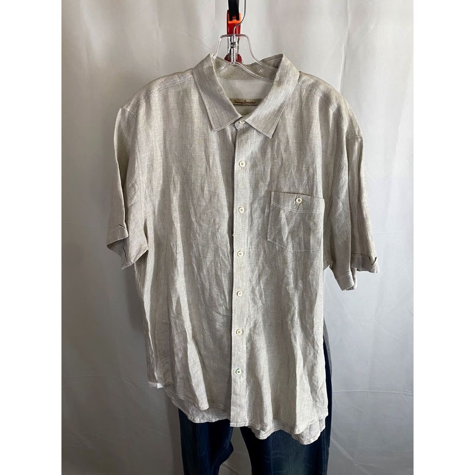 Tommy Bahama Tommy Bahama 100% Linen SHIRT Short Sleeve Button-Up Beige Large L 33 Mens Size US L / EU 52-54 / 3 - 3 Thumbnail