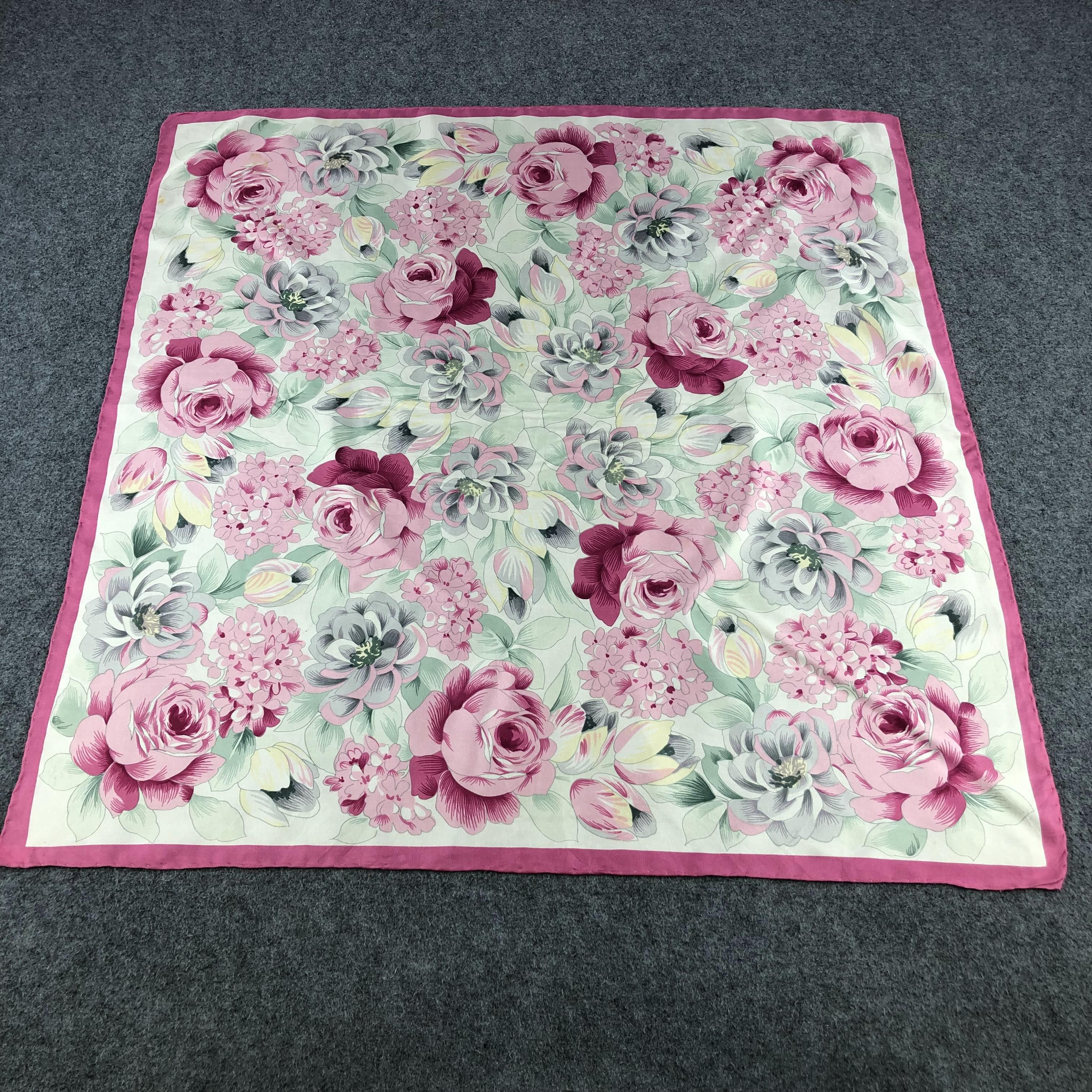 Japanese Brand Vintage Luxury Floral Pink Hand Rolled Silk Scarf M375 Size ONE SIZE - 2 Thumbnail