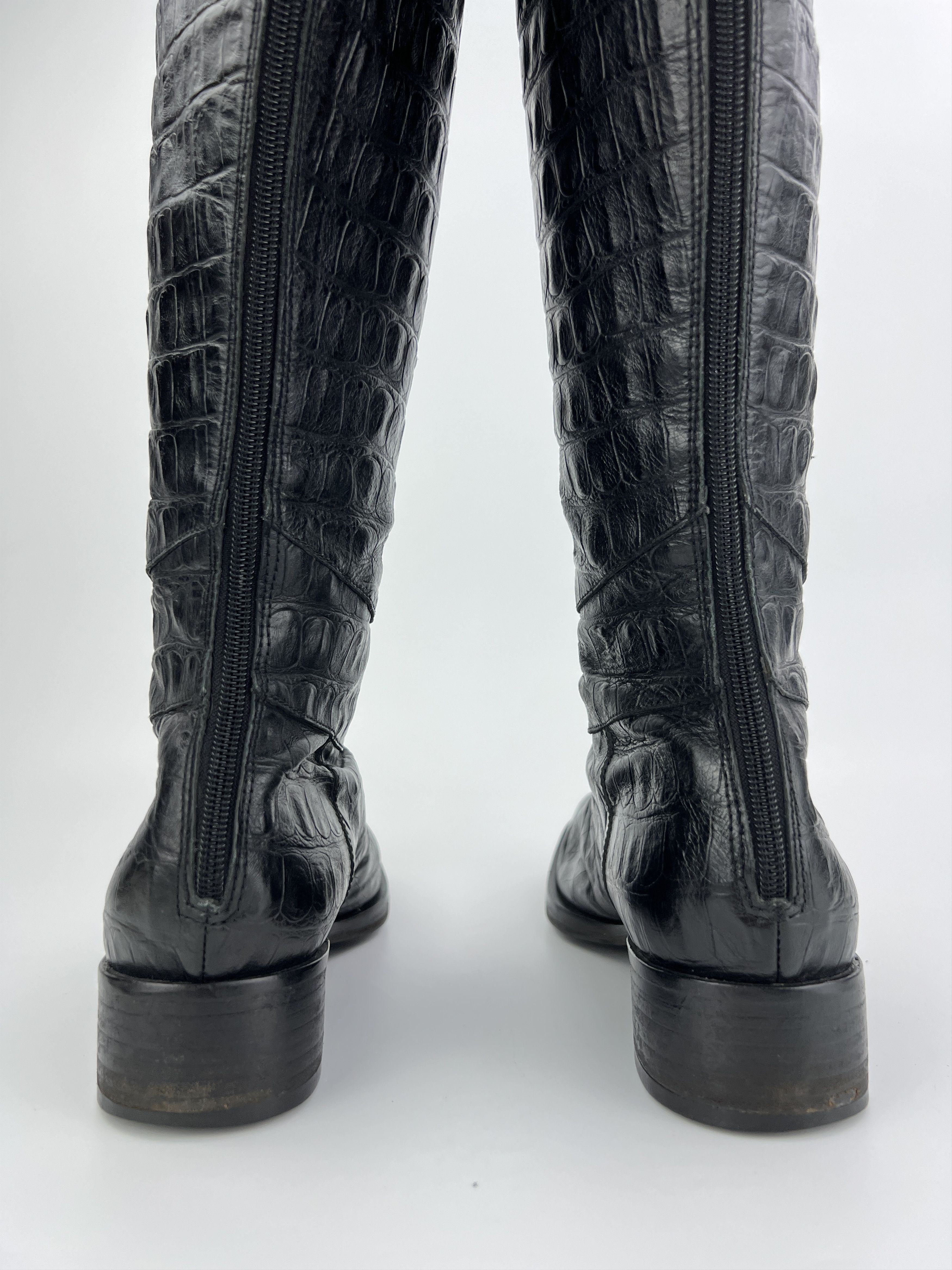 Max Mara Vintage Max Mara Crocodile Pattern Black Leather High Boots Size US 9 / IT 39 - 7 Thumbnail