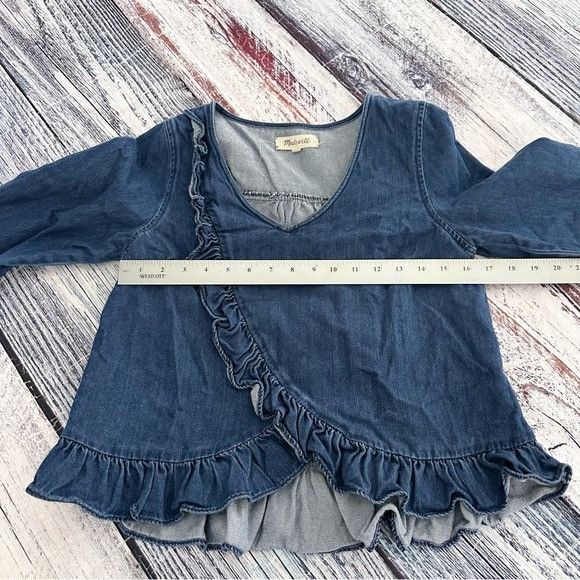 Madewell Madewell Indigo Denim Ruffle Blouse Top Size S / US 4 / IT 40 - 8 Thumbnail