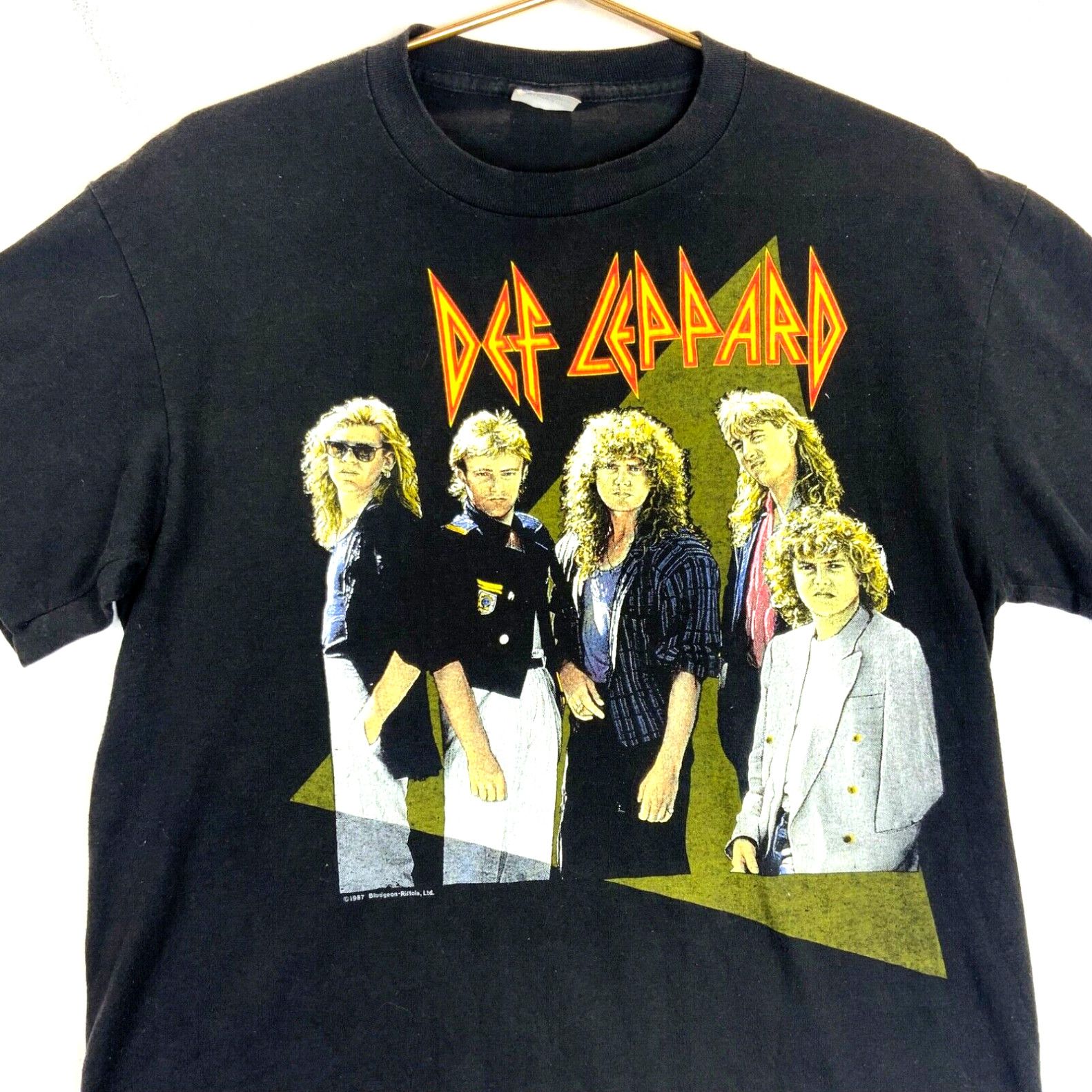 Image of Vintage Def Leppard Hysteria T-Shirt Size Large 1987 Black Single Stitch in White, Men's