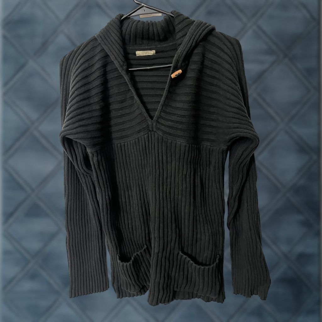 J.Crew J.CREW Pullover Hoodie Small Ribbed Heavy Black Solid V Neck Women Shirt/Hoody (Size S) Regular Knit Season: All 4 Size S / US 4 / IT 40 - 1 Thumbnail