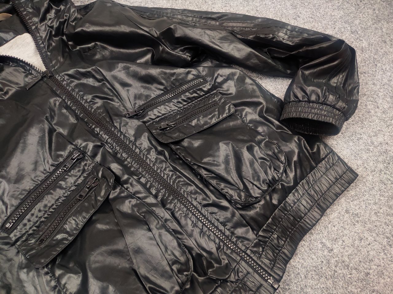 Adidas Vintage 00s all black Multi Pocket Bomber Jacket Y2K