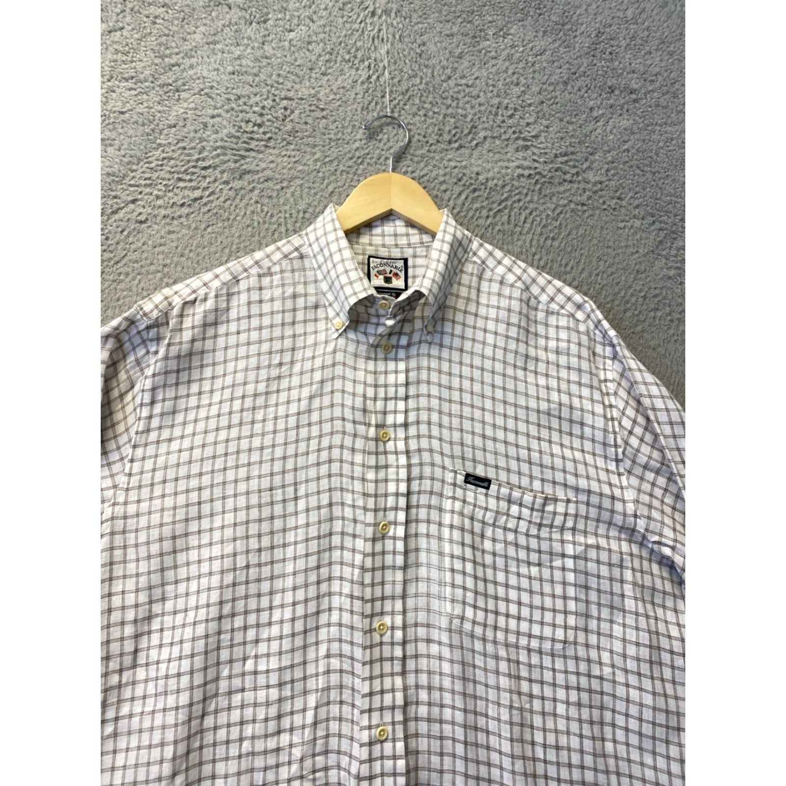 Faconnable VINTAGE Faconnable Men's Shirt Long Sleeve Casual Party XL Light Brown Check Cotton 90s City Size US XL / EU 56 / 4 - 3 Thumbnail