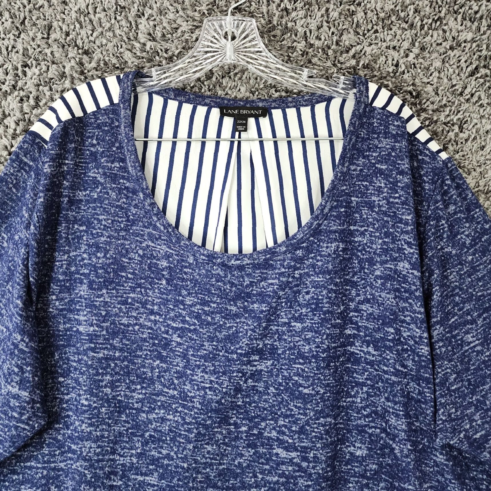 Vintage Lane Bryant Blouse Plus Size 22/24 Long Sleeve Blue/White Striped Womens Size 3XL / US 20-22 - 3 Thumbnail