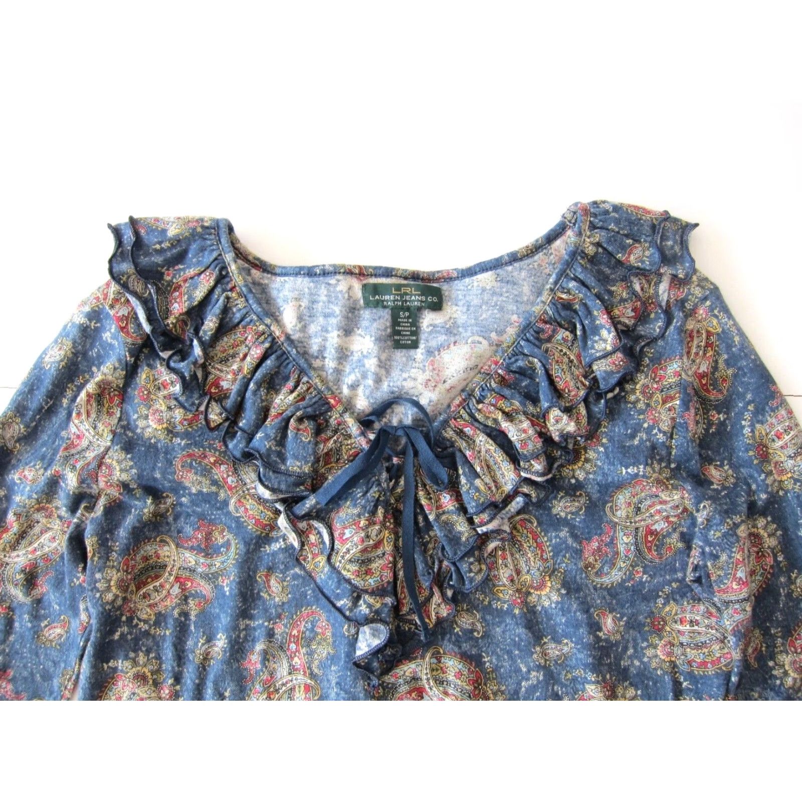 Ralph Lauren Ralph Lauren Jeans Co. Cotton Blue Paisley Floral Ruffle 3/4 Sleeve Blouse Small Size S / US 4 / IT 40 - 3 Thumbnail
