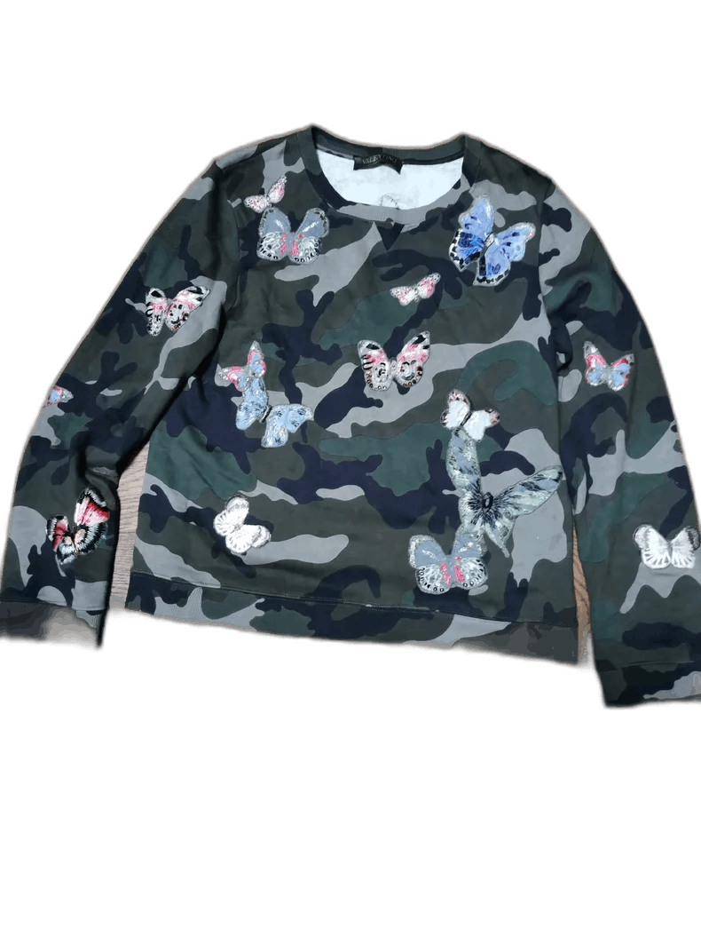 Valentino Valentino Camouflage Butterfly Embroidered Sweatshirt Size US L / EU 52-54 / 3 - 1 Thumbnail