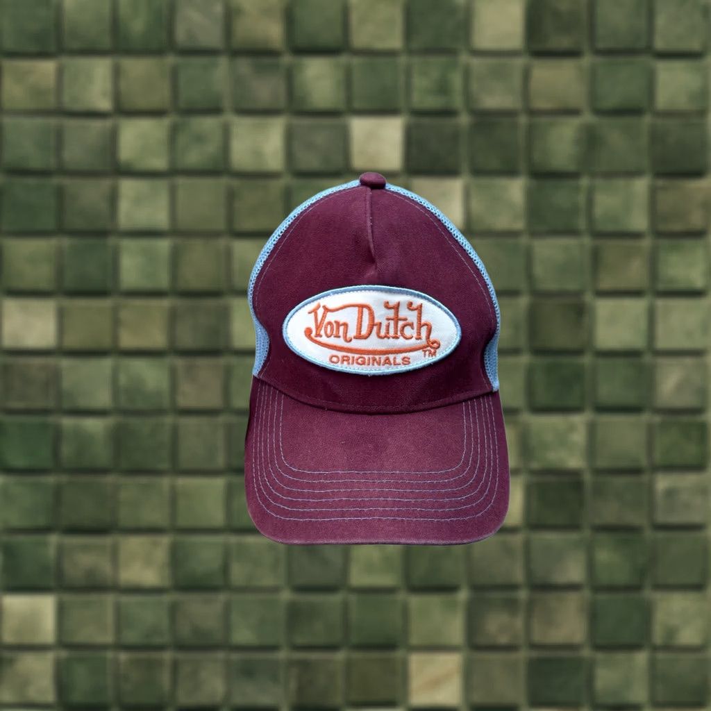 Von Dutch VINTAGE Von Dutch Burgundy Cap Hat One Size Men Baseball Cap 90s Retro Streetwear USA Cap Mens Size ONE SIZE - 1 Thumbnail