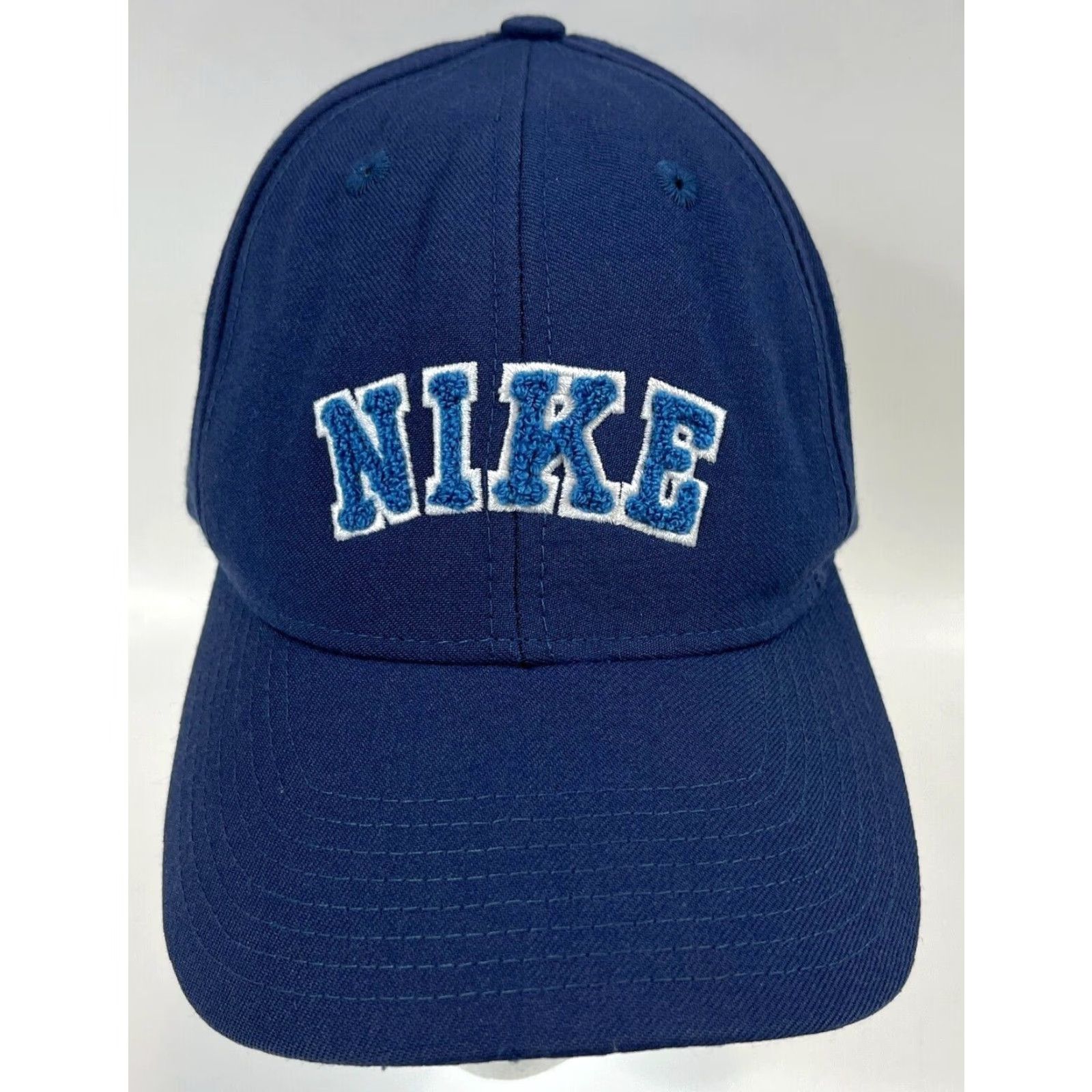 Nike VINTAGE Nike Strapback Hat Cap Wool Blend Embroidered Spellout Navy Blue One Size Adjustable Unisex Adults Baseball Cap Mens Womens Boys Girls Size ONE SIZE - 2 Thumbnail