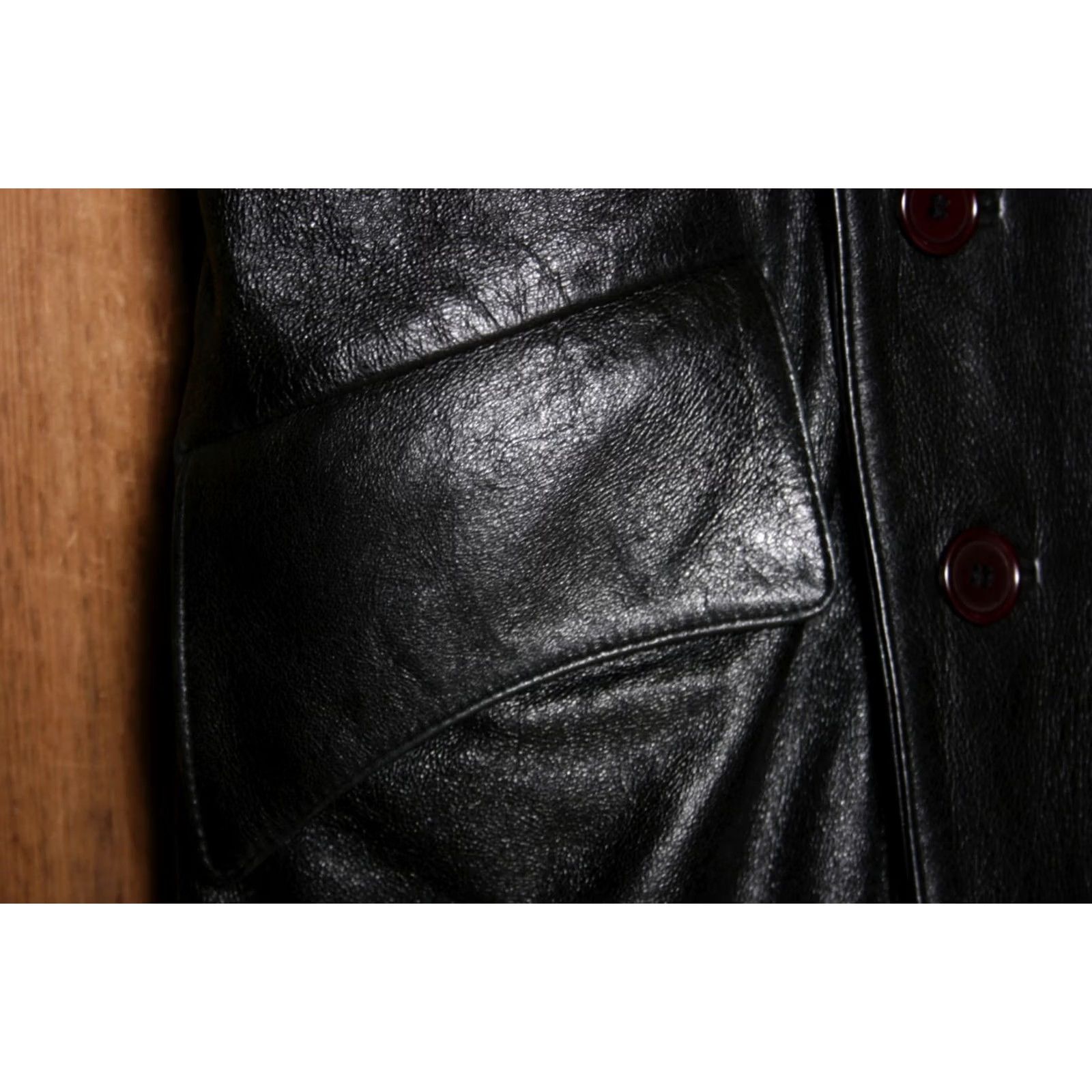 Doublet VINTAGE Cosmo Lombino KOZMO Black Leather Double Breasted Coat Coat Mens S Black 90s Style - Car Coat Size US S / EU 44-46 / 1 - 7 Thumbnail