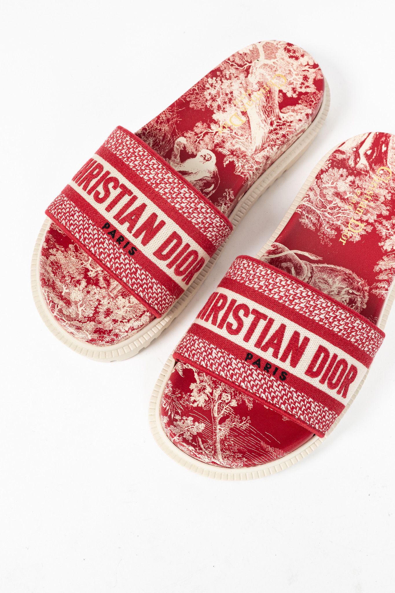 Dior Christian Dior Dway Toile du Jouy Flowers Embroidered Slides Size US 7 / IT 37 - 7 Thumbnail