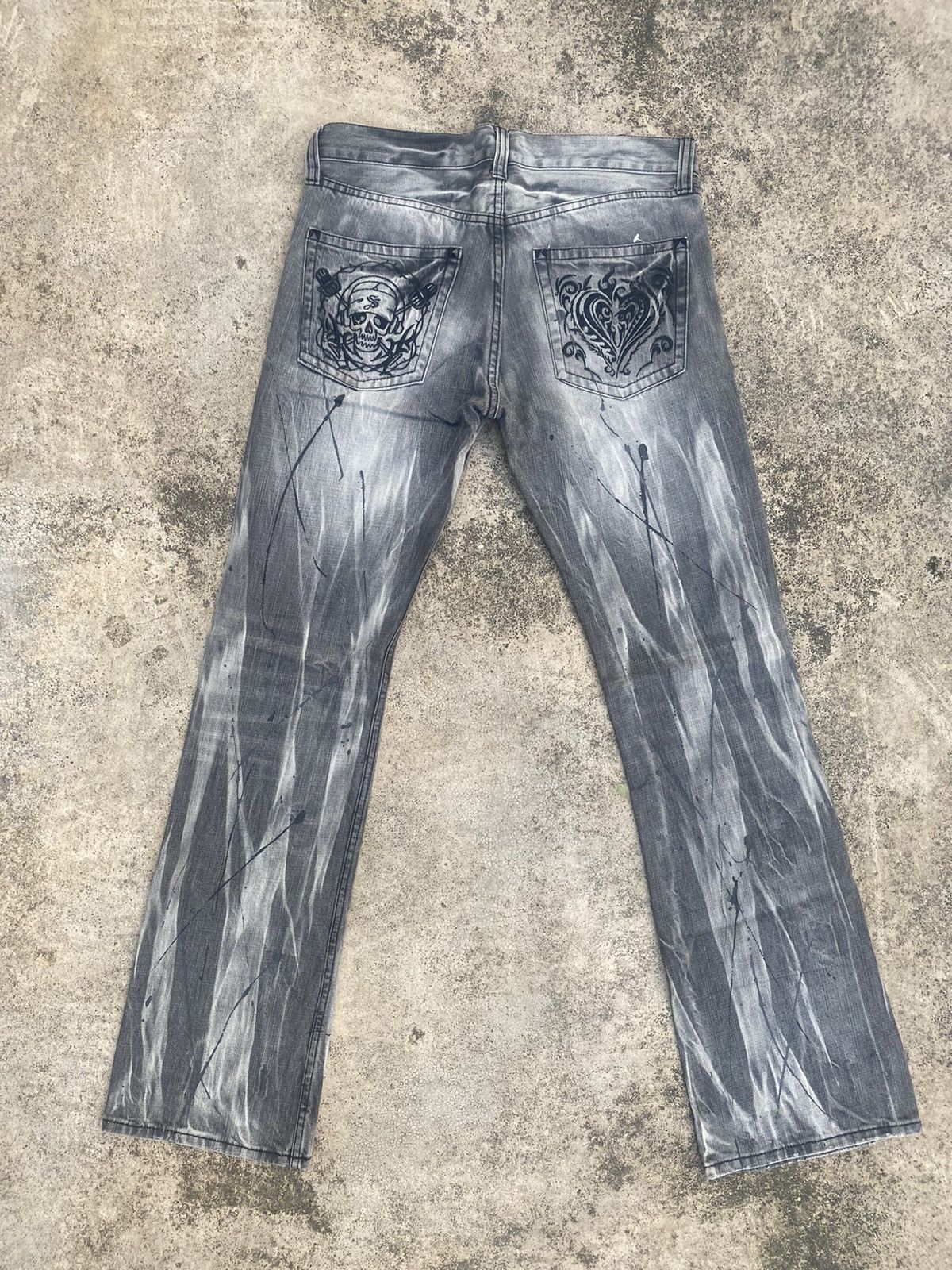 If Six Was Nine × Japanese Brand Flare Jeans Sorridere Honeycomb Painted Splash Size US 32 / EU 48 - 15 Thumbnail