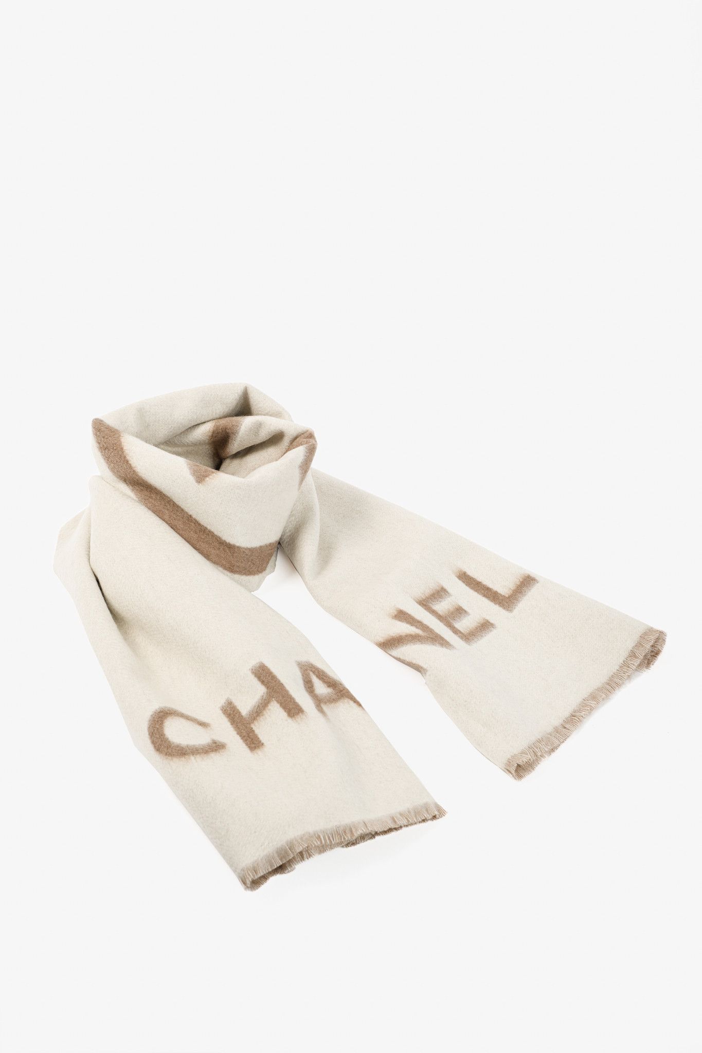 Chanel Chanel Brown and White Two-Tone Cashmere CC Logo Blank Shawl Size ONE SIZE - 1 Thumbnail