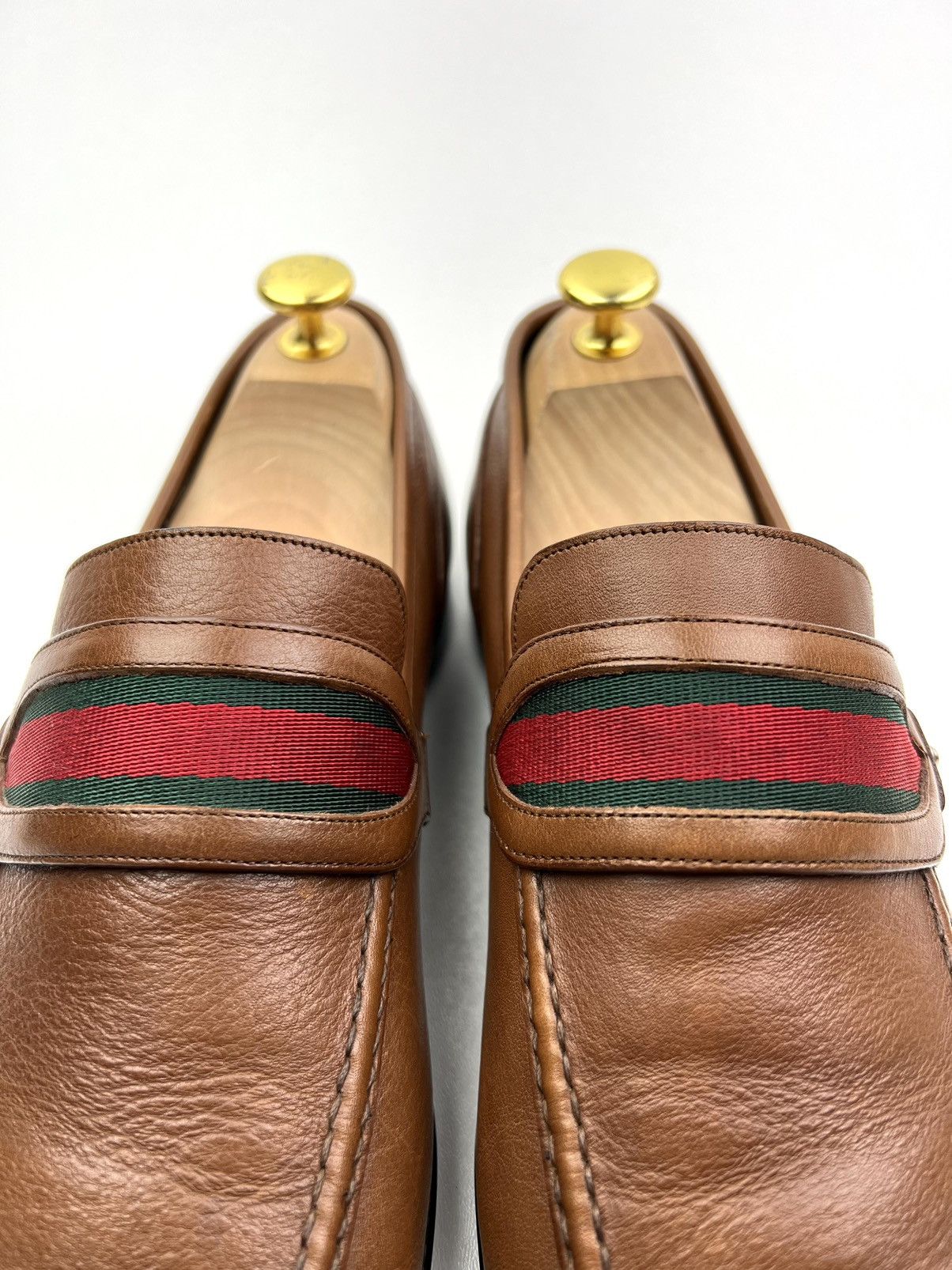 Gucci GUCCI Loafers Leather Shoes Slip Ons Web Stripe Brown Men’s Size US 7.5 / EU 40-41 - 7 Thumbnail