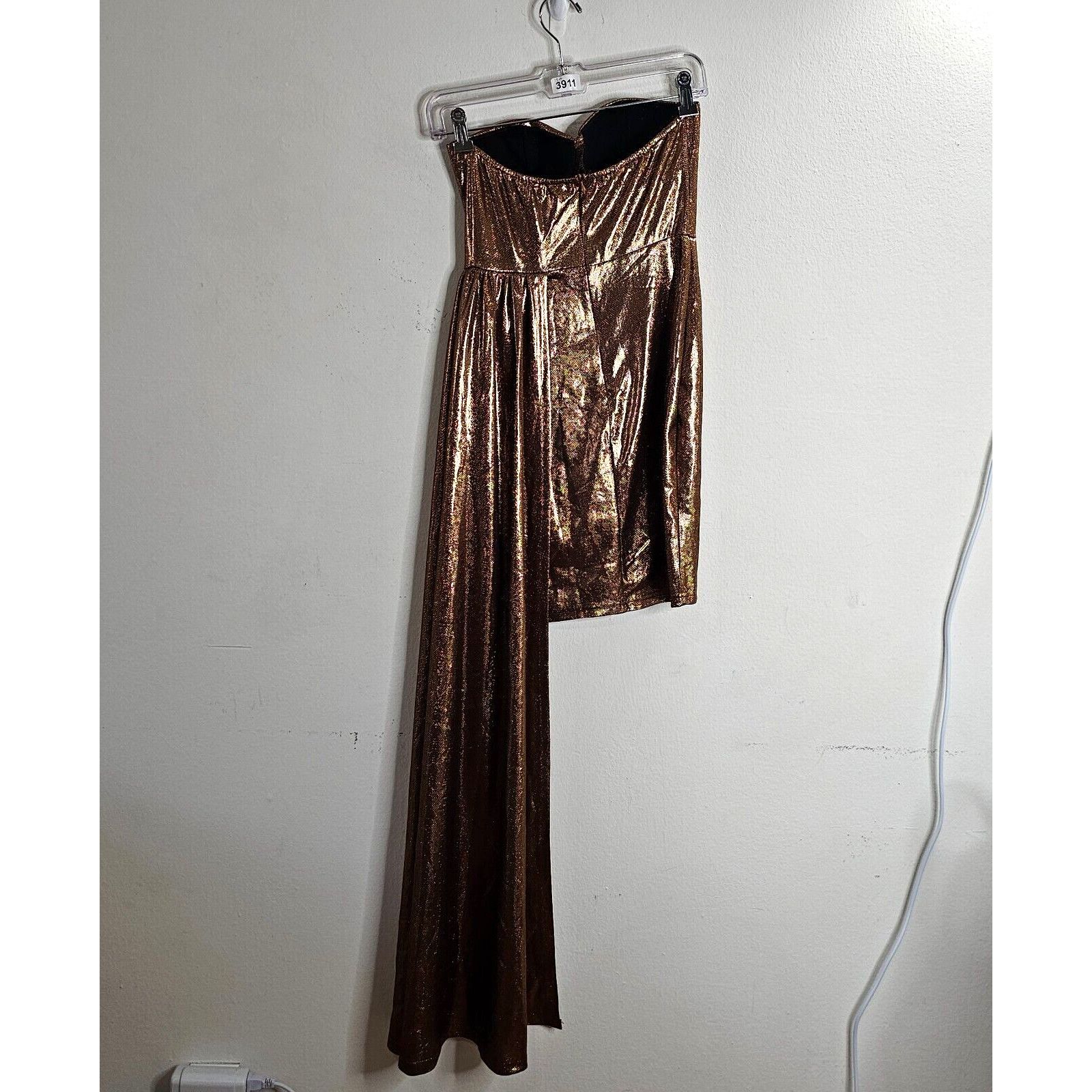 Other Bronze Metallic Sweetheart Sleeveless Bodycon Mini Long Sash Size S / US 4 / IT 40 - 2 Thumbnail