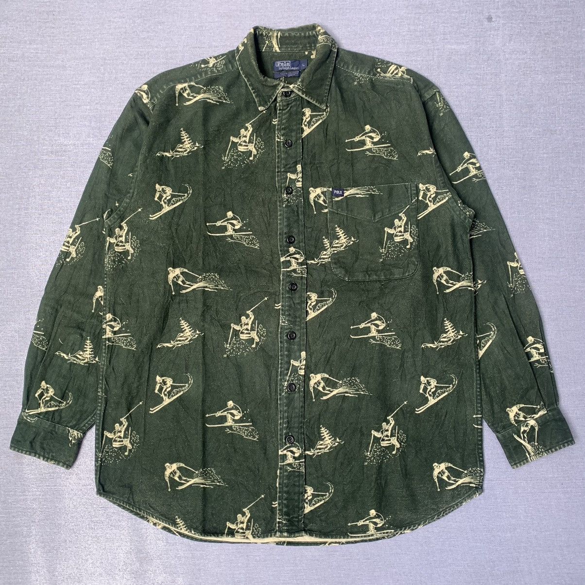 image of Polo Ralph Laurent Shirt Stadium Suicide Ski Vintage Aop in Green, Men's (Size Large)