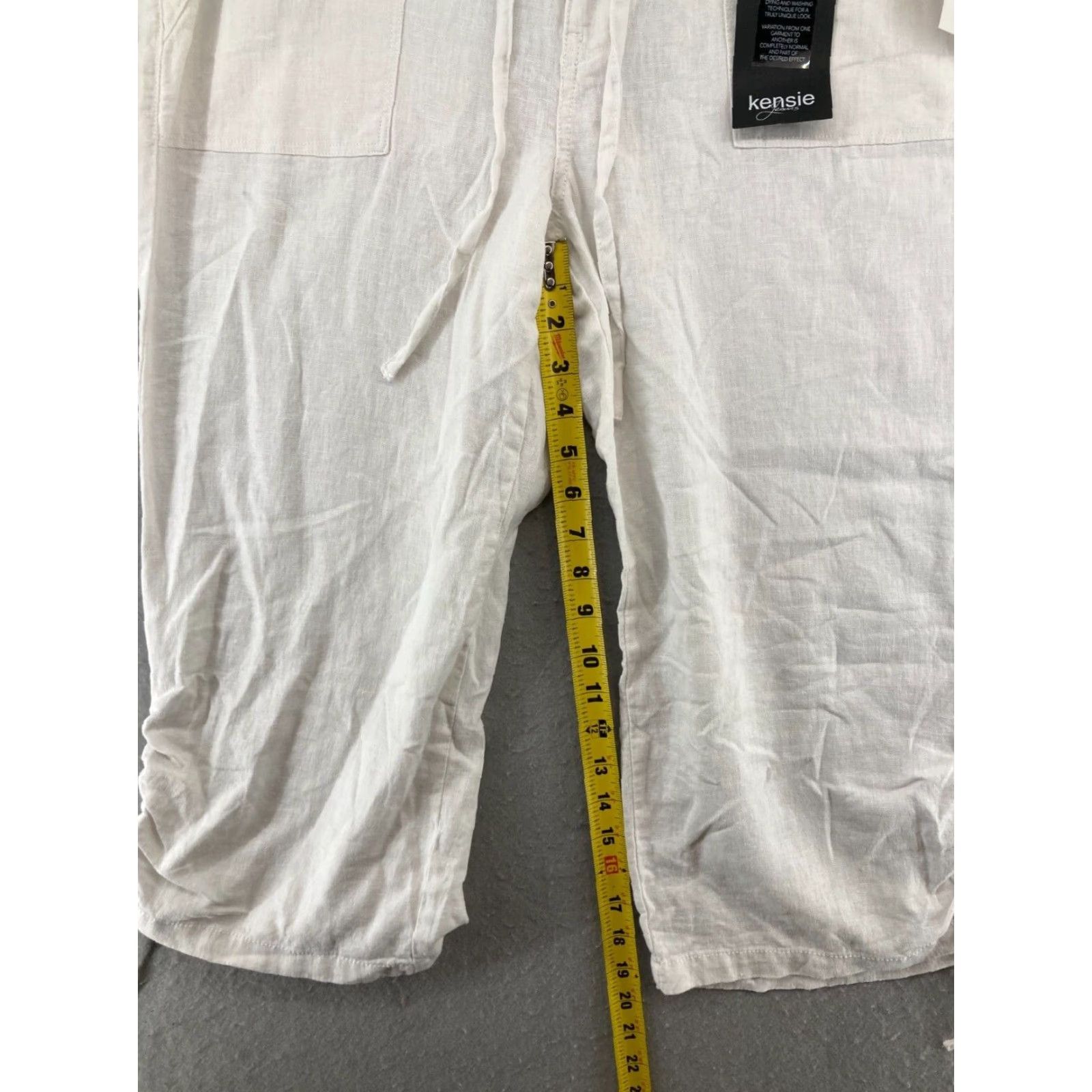 Vintage Kensie Girl White Linen Capri Pants Womens Size 10 Straight Leg Adjustable Waist Beach Style Size 32" / US 10 / IT 46 - 5 Thumbnail