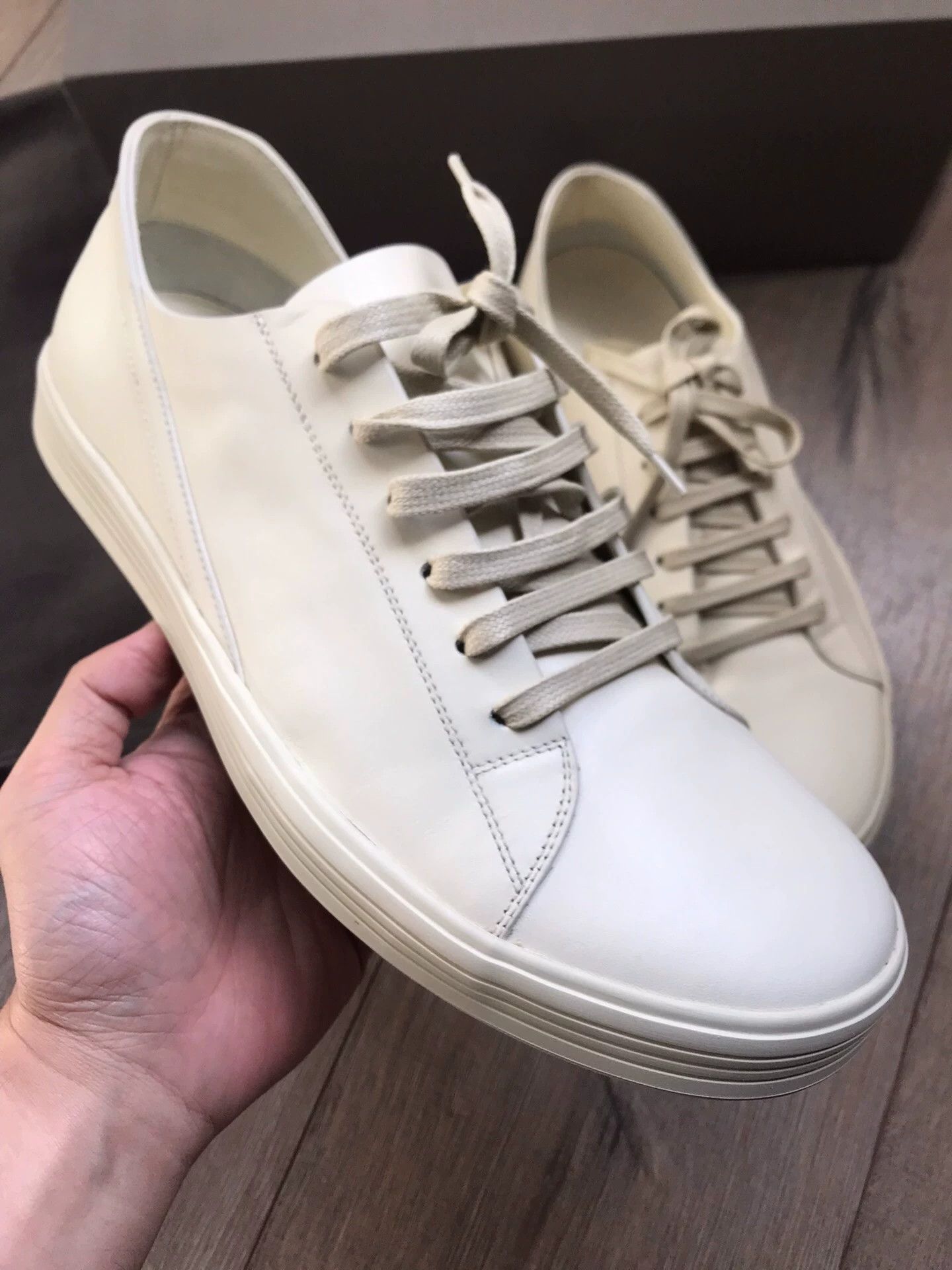 Rick Owens Rick Owens RO Low Top Triangle Ivory Leather Sneaker 43 Size US 10 / EU 43 - 2 Thumbnail