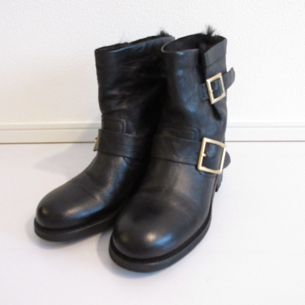Jimmy Choo Jimmy Choo Jimmy Choo Shearling Engineer Boots Leather Shoes DUTY FREE for USA Size ONE SIZE - 1 Thumbnail
