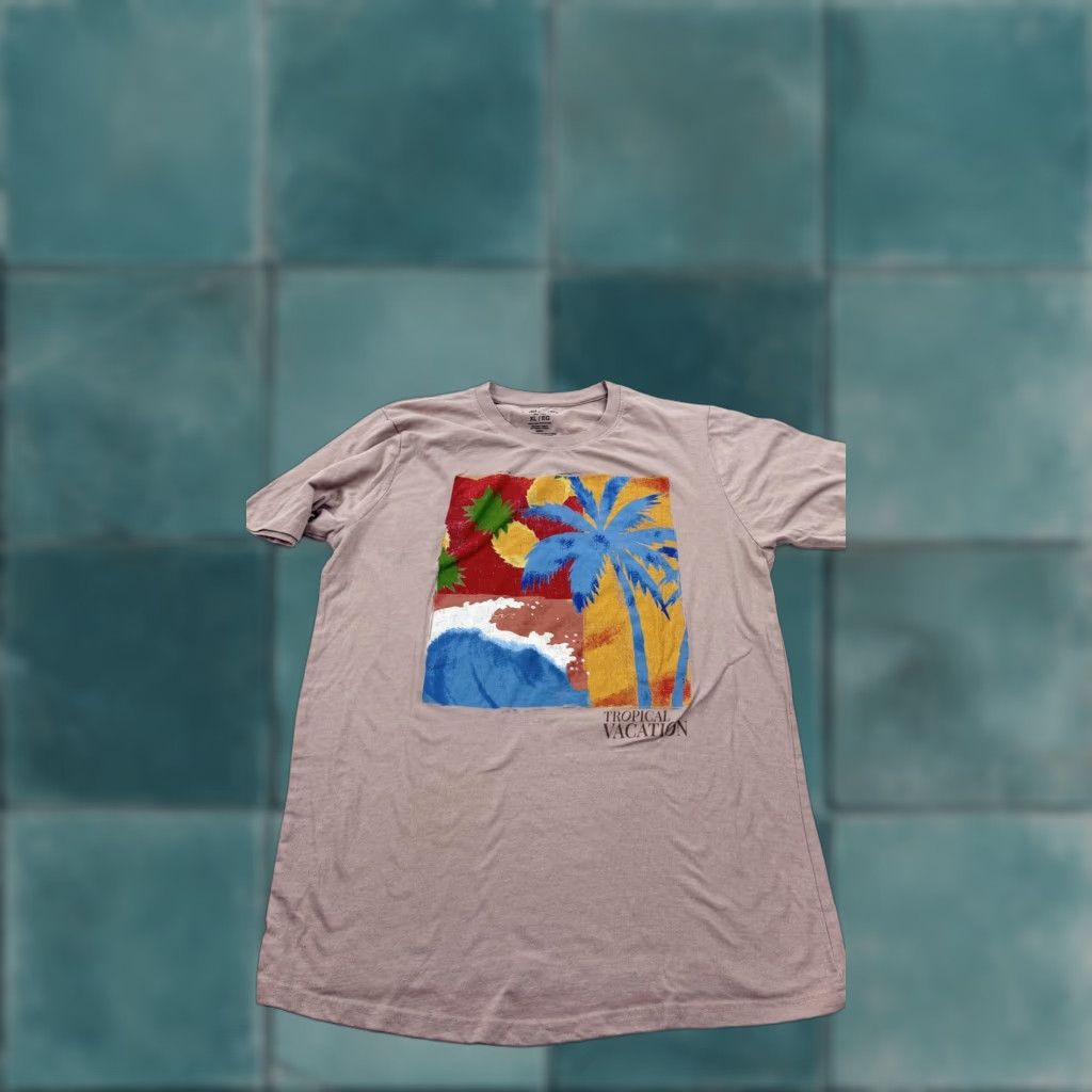 Vintage Chemistry Shirt Mens XL Beige Tropical Vacation Palm Graphic Short Sleeve Tee Size US XL / EU 56 / 4 - 1 Thumbnail
