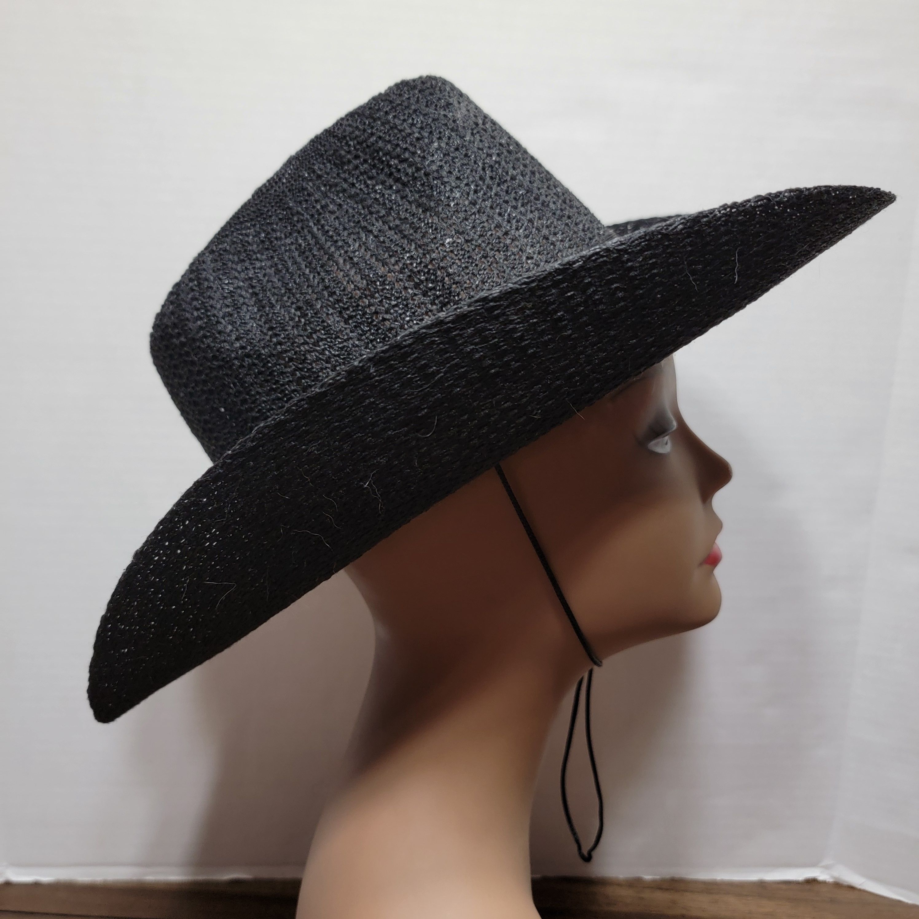 Other USA Black Cowboy Hat w/ Chin Strap Size ONE SIZE - 6 Thumbnail
