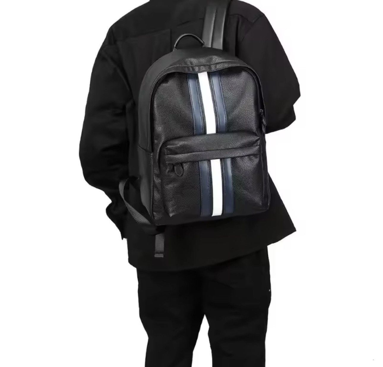 Other Streetwear Casual Striped PU Leather Backpack Bag Size ONE SIZE - 12 Thumbnail