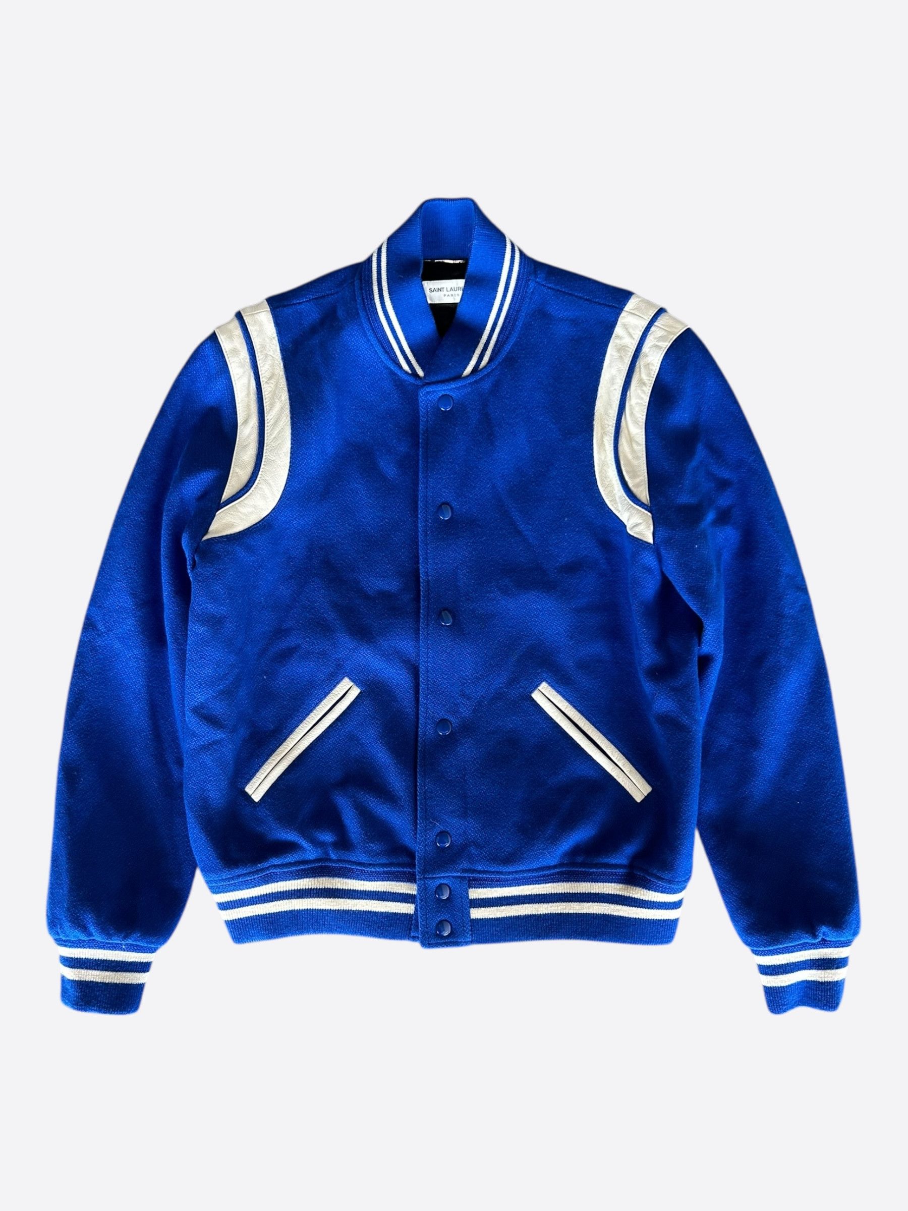 Yves Saint Laurent Saint Laurent Blue & White Wool Teddy Jacket Size US M / EU 48-50 / 2 - 1 Thumbnail