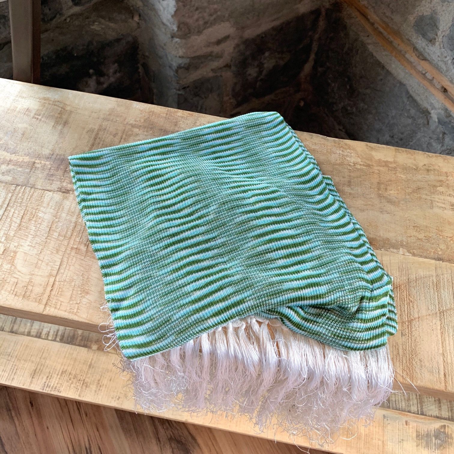 Missoni Missoni Ivory and Green Fringe Pattern Scarf Size ONE SIZE - 3 Thumbnail