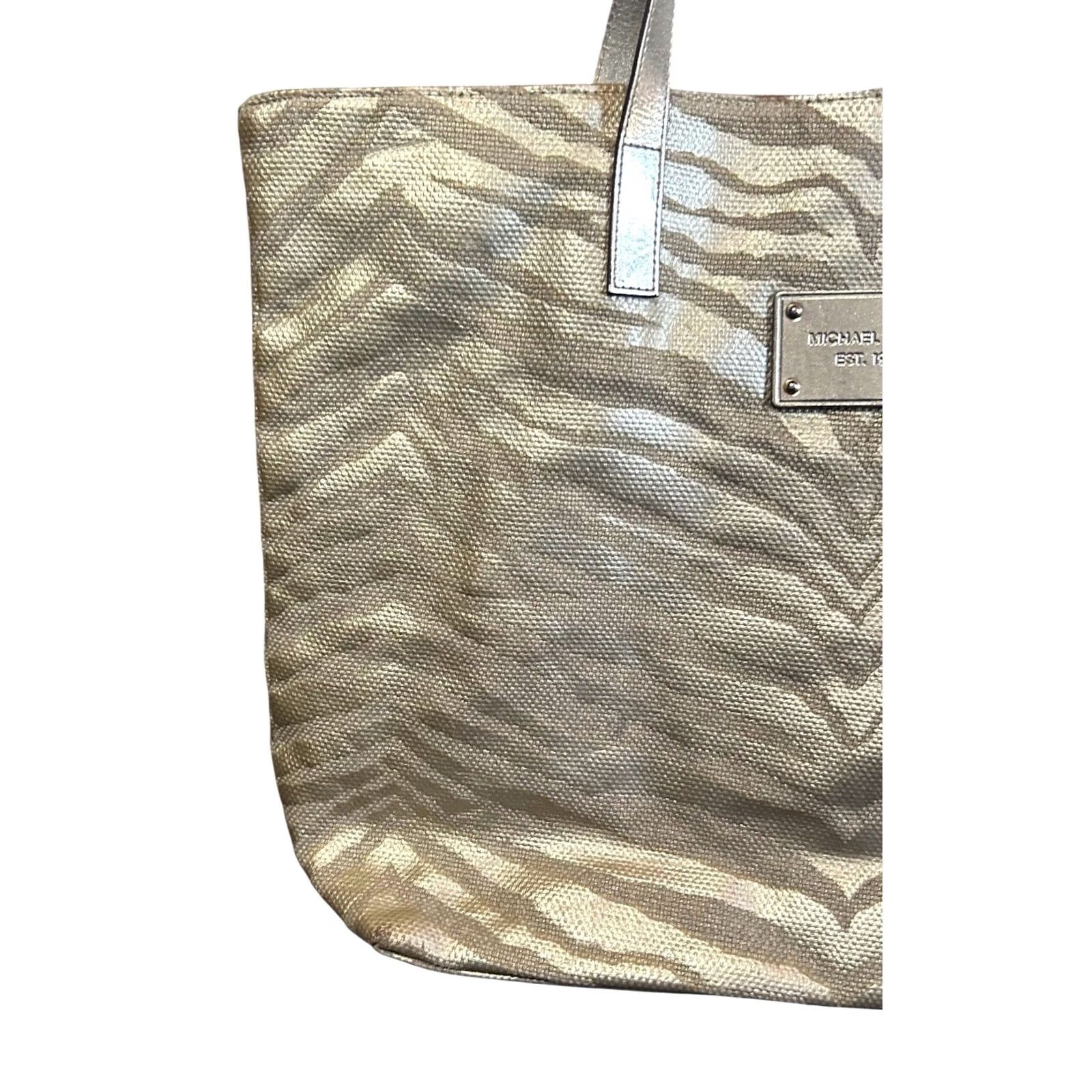 Vintage Michael Kors Gold Zebra Print Canvas Tote Women's Purse Shoulder Hand Bag Size ONE SIZE - 3 Thumbnail