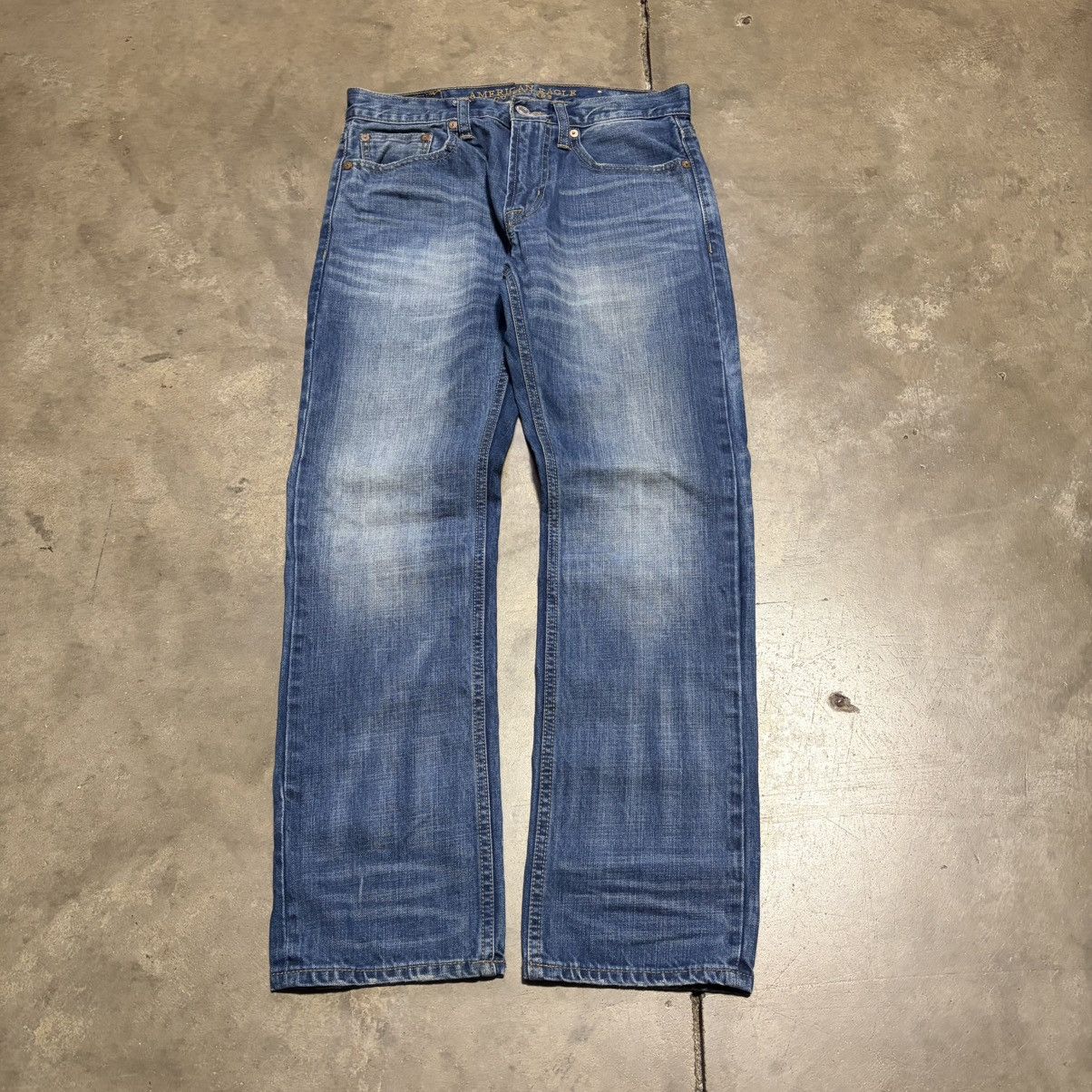Vintage American Eagle Slim Straight Jeans Fade Low Rise Y2K