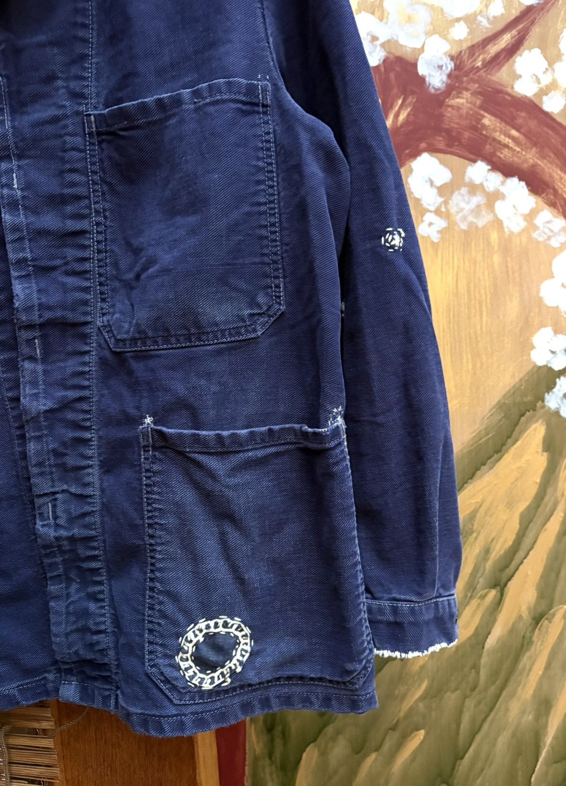 Vintage Vintage Repaired Work Jacket Chore Faded Navy Cotton Twill Size US S / EU 44-46 / 1 - 5 Thumbnail