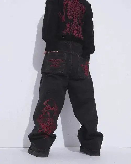 Jean Retro y2k skeleton print black jeans Size 30" / US 8 / IT 44 - 1 Thumbnail