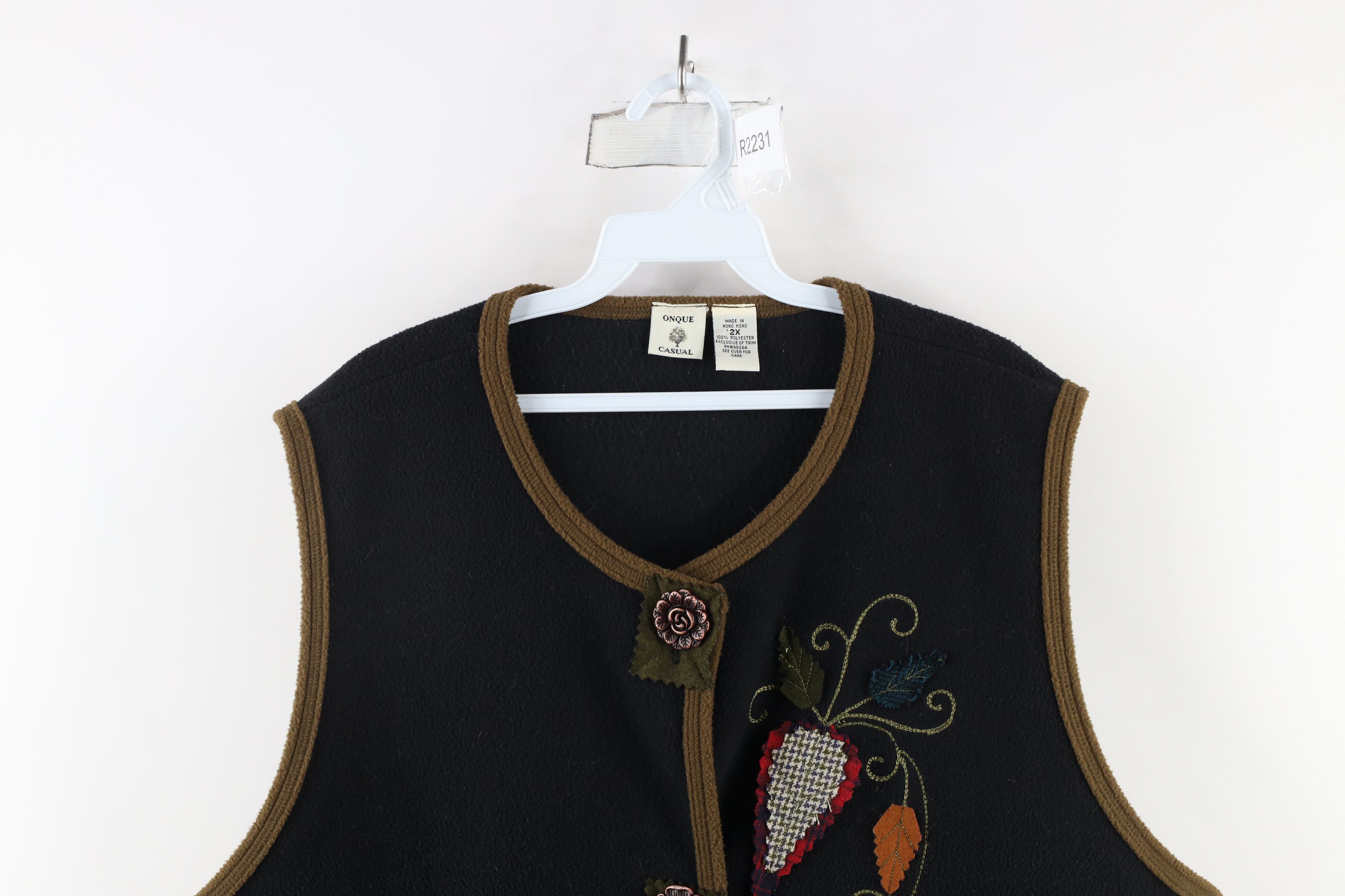 Vintage Vintage 90s Streetwear Fall Flower Fleece Sweater Vest Black Size XXL / US 16-18 / IT 52-54 - 2 Thumbnail