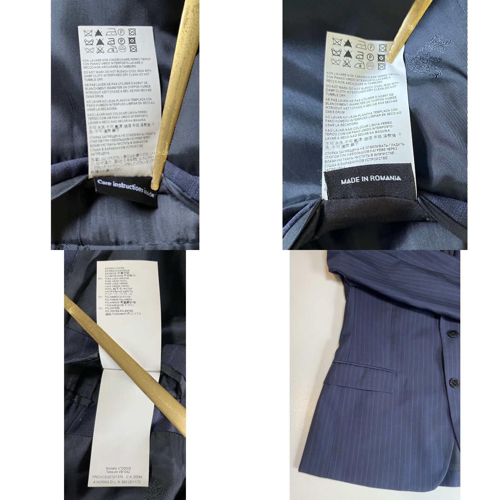 Versace VINTAGE Versace Collection Men's Wool Suit Jacket Navy 40 IT 50 Single-Breasted Two-Button Striped 3-Button Sleeve Regular Adult Mens Size 40R - 9 Thumbnail