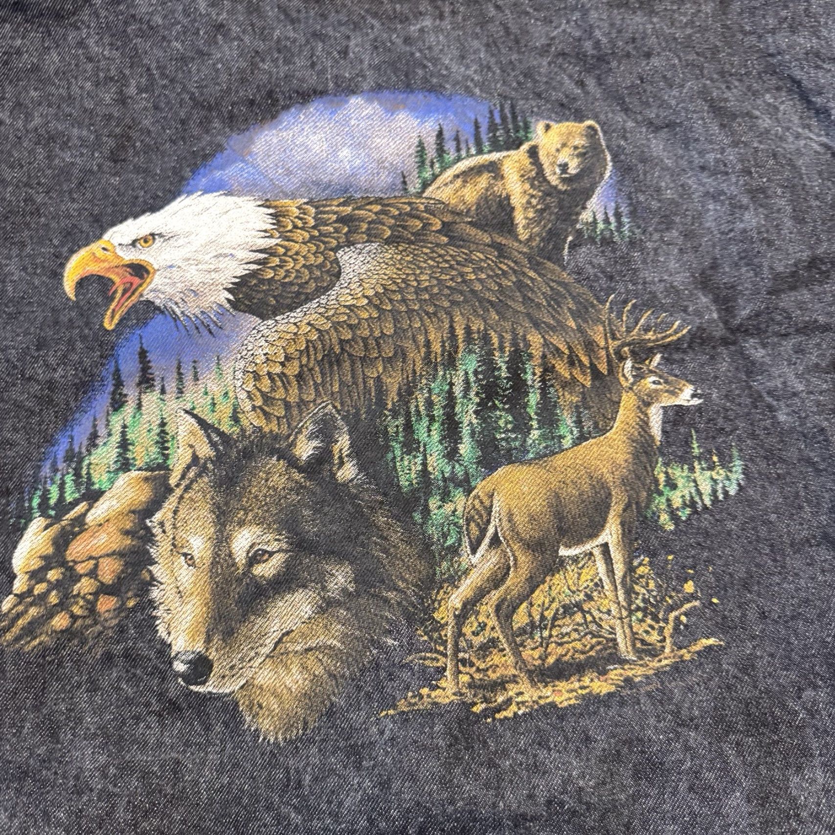 Vintage VINTAGE VTG Wildlife Jon Lauren Apparel Denim Varsity Bomber Jacket Men’s XL Wolf Buck Size US L / EU 52-54 / 3 - 4 Thumbnail