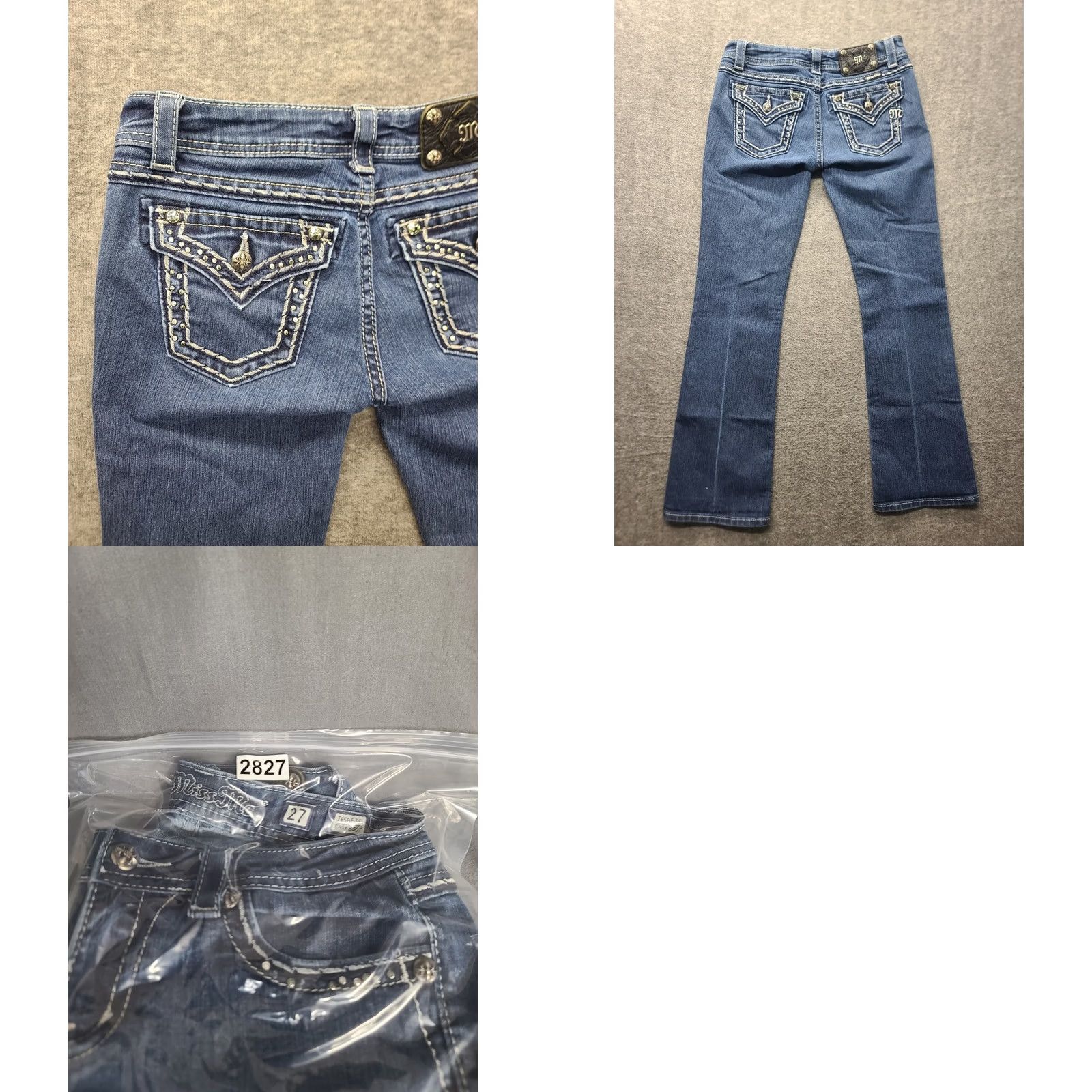 Miss Me Miss Me Jeans Womens 27x32 Regular Boot Mid Rise Distressed Stretch Denim Blue 5-Pocket Design Cowboy Western Y2K Mens? Size 27" / US 4 / IT 40 - 9 Thumbnail