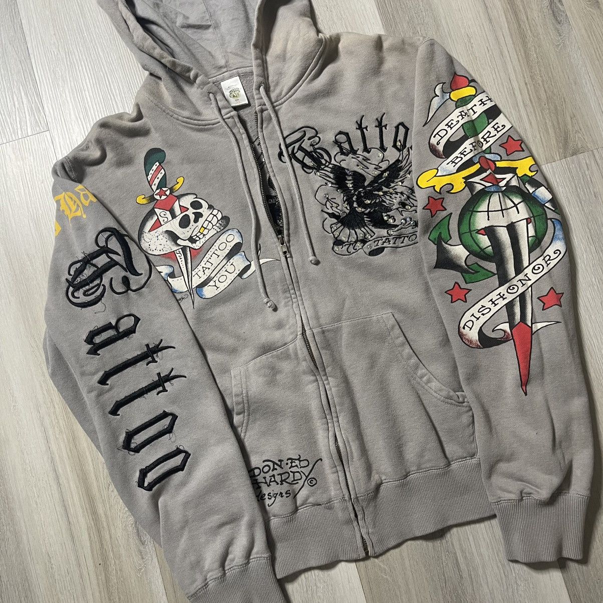 Ed Hardy Ed Hardy Y2K Tattoo Zip up Hoodie Size US XL / EU 56 / 4 - 2 Thumbnail