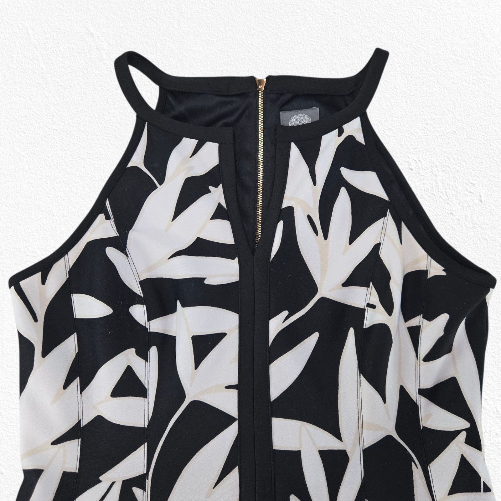 Vince Camuto Vince Camuto Black White Pink Leaf Fit & Flare Dress Size 12 Size XL / US 12-14 / IT 48-50 - 2 Thumbnail