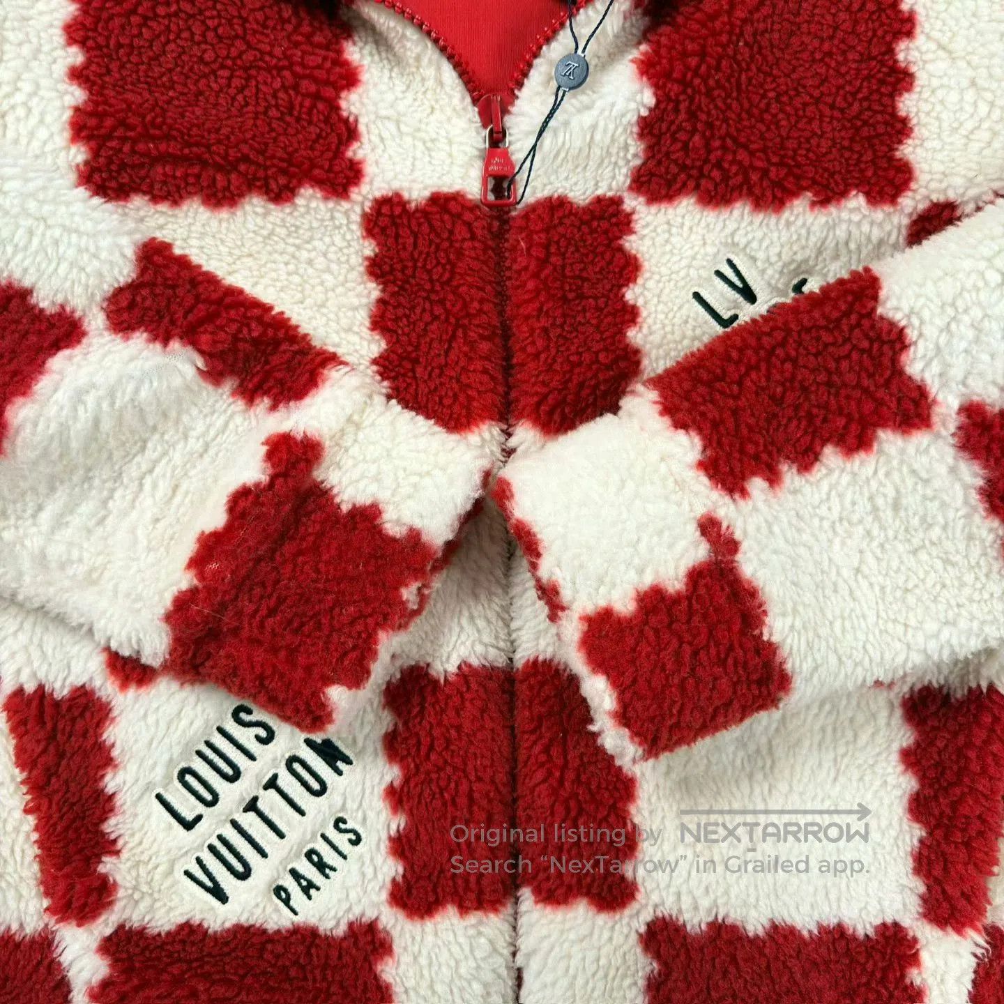 Louis Vuitton LV Nigo Red and White Teddy Fleece Jacket. Size US L / EU 52-54 / 3 - 6 Thumbnail
