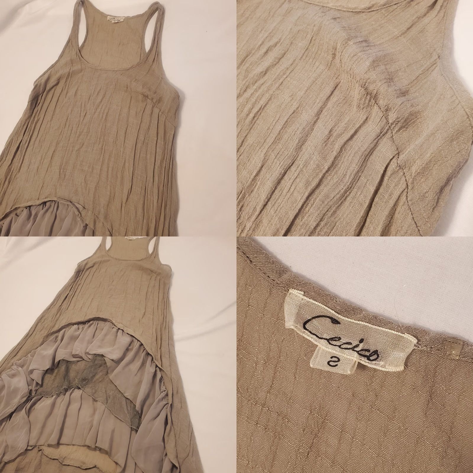 Vintage Cecico Dress S A-Line Slip Dress Tank Sleeveless Layered Ruffle Hi-Low Sheer Gauzy Polyester Lace Gray Womens Size S / US 4 / IT 40 - 8 Thumbnail