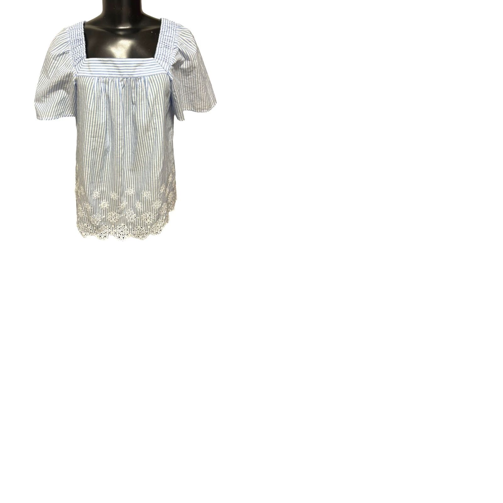 Loft Loft Shirt Women XS Flowy Striped Embroidered Blue White Womens Size XS / US 0-2 / IT 36-38 - 9 Thumbnail