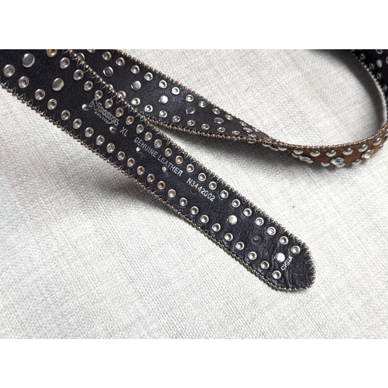 Vintage VINTAGE Nocona WESTERN belt brown 40 brown rhinestone hairy buckle belt with buckle snaps leather backing y2k Cowboy Men Adult 40 Mens belt Size 40 - 6 Thumbnail