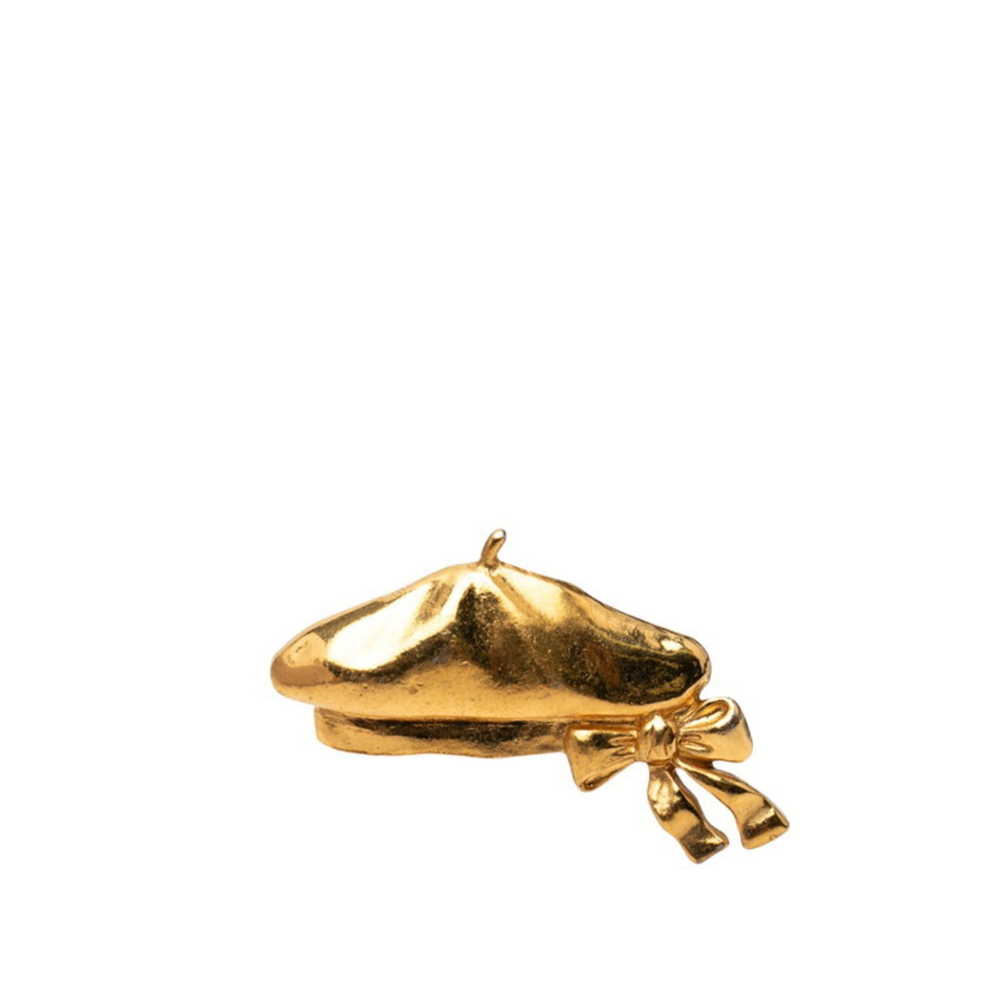 Chanel CHANEL Beret with Ribbon Motif Brooch, Gold Plated, Women's Size ONE SIZE - 1 Thumbnail