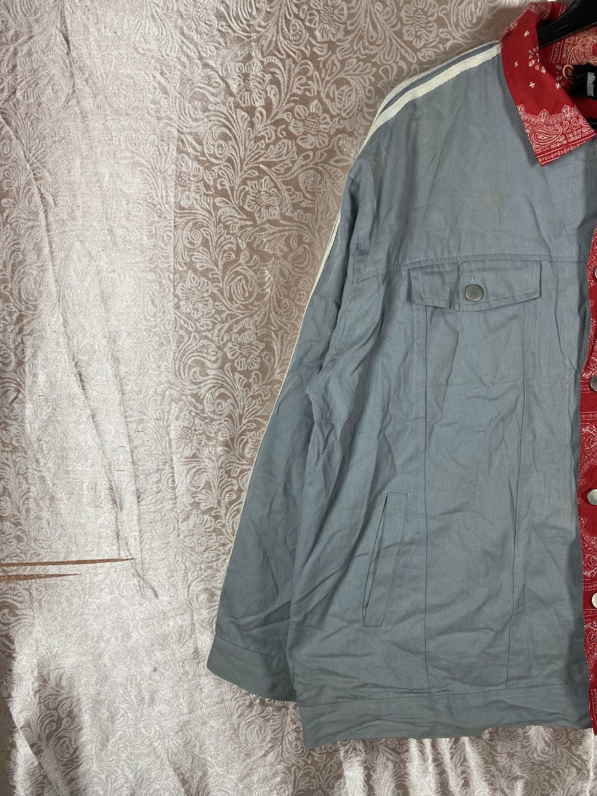 Japanese Brand Vintage KILLWINNER Split Bandana Jacket Red Grey Patchwork Size US XL / EU 56 / 4 - 7 Thumbnail