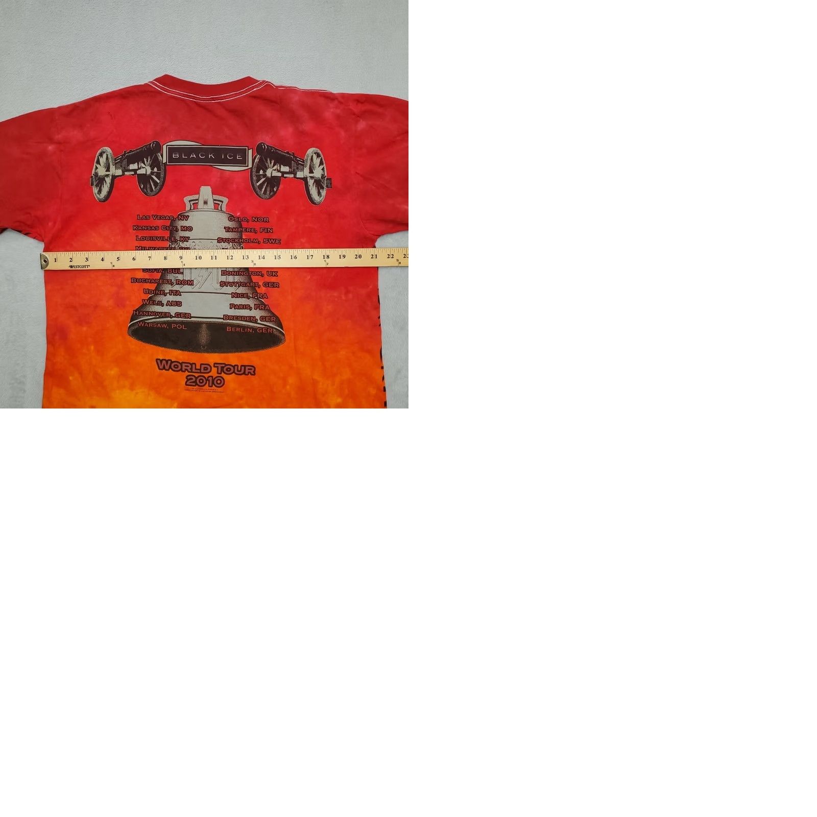 Vintage ACDC Shirt Mens L Red Orange Tie Dye 2010 Black Ice Concert Band TEE Rock Size US L / EU 52-54 / 3 - 9 Thumbnail