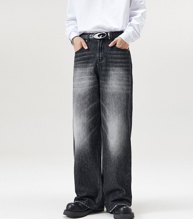 Jean Men's washed distressed loose straight wide-leg jeans Size US 32 / EU 48 - 1 Thumbnail