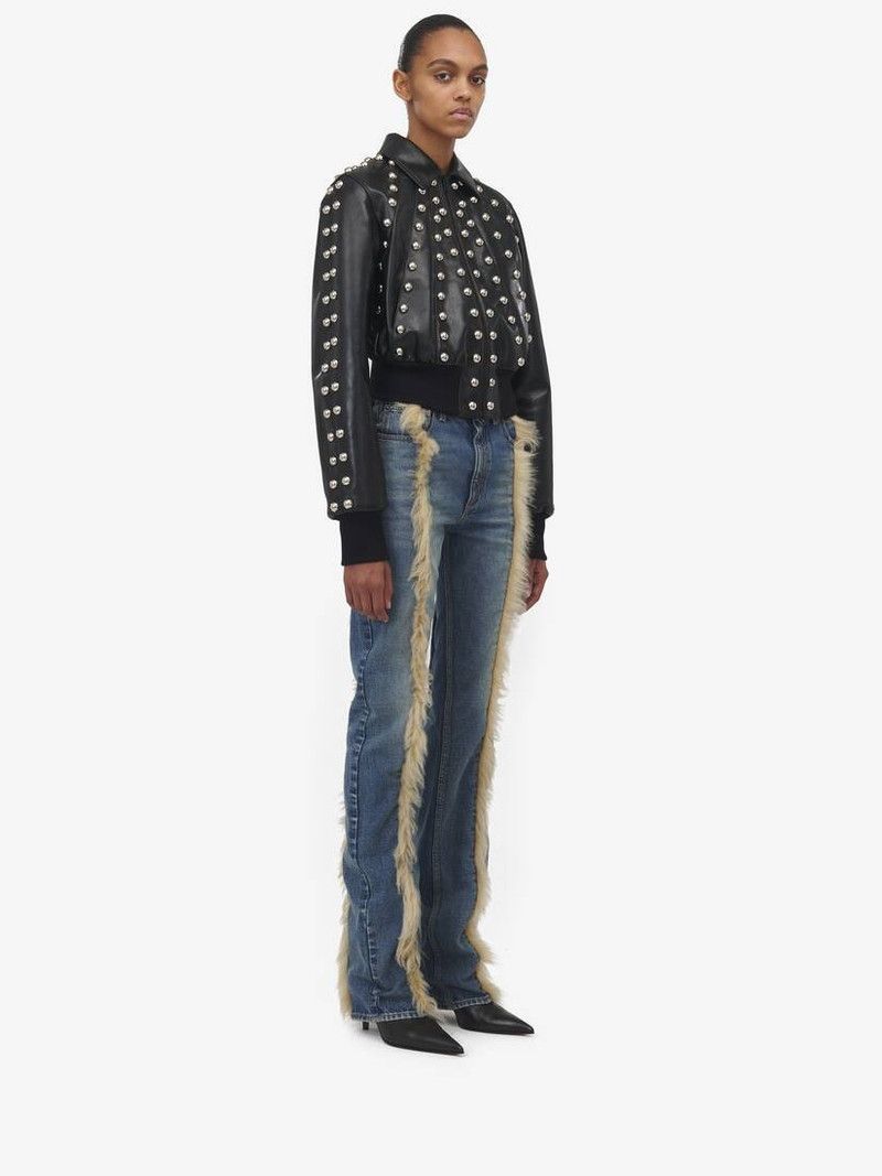Alexander McQueen o1srvl11e0326 Studded Leather Bomber Jacket in Black Size XL / US 12-14 / IT 48-50 - 4 Thumbnail