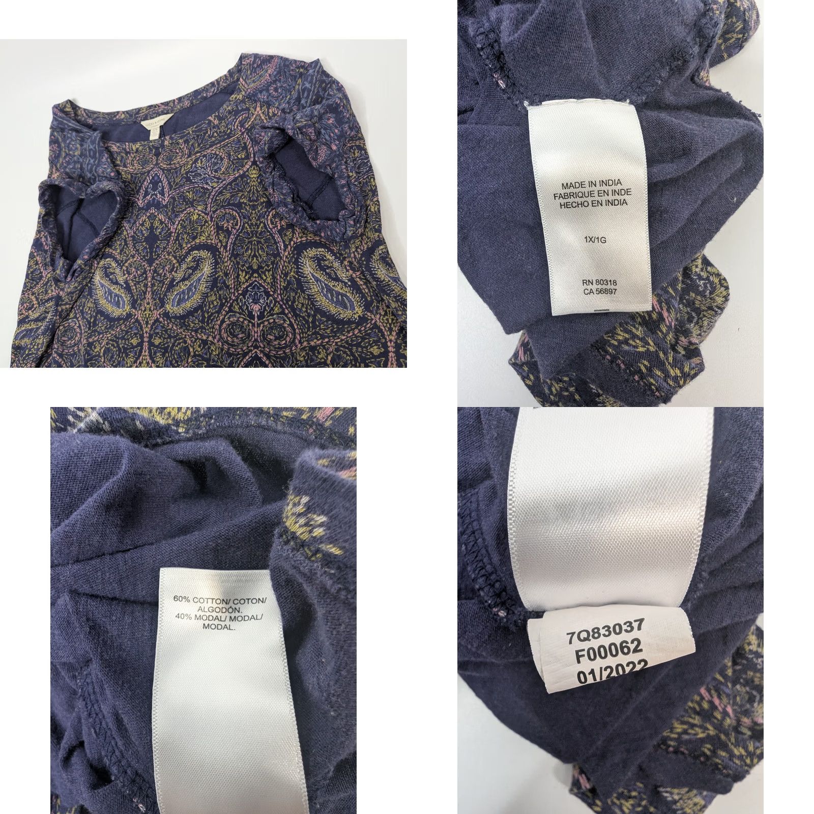 Lucky Brand Lucky Brand Shirt Womens 1X Blue Paisley Short Sleeve Tee Boho Casual Size XL / US 12-14 / IT 48-50 - 8 Thumbnail
