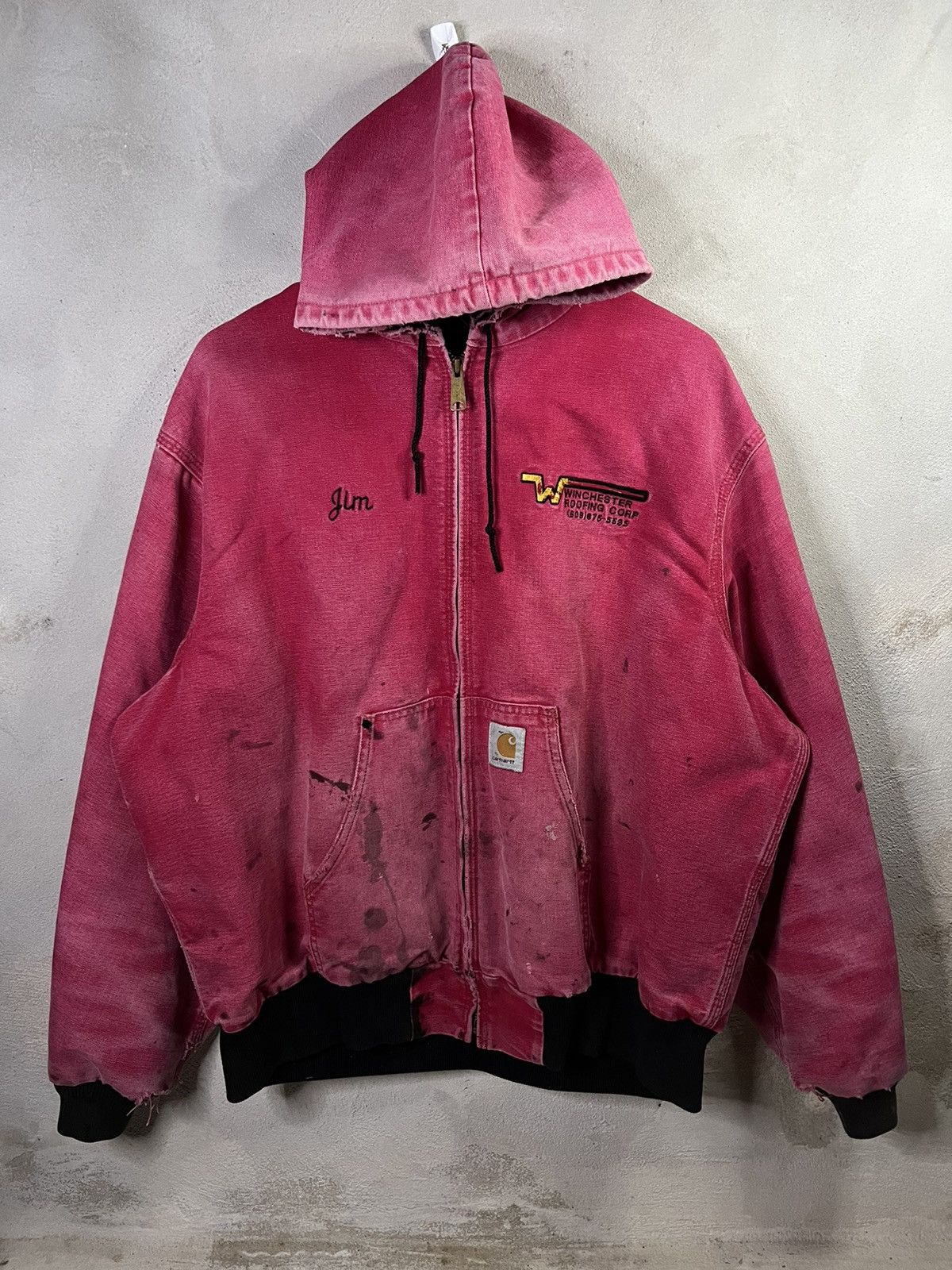 image of VTG 90's Carhartt Thrashed Red Canvas Workwear Jacket, Men's (Size 2XL)